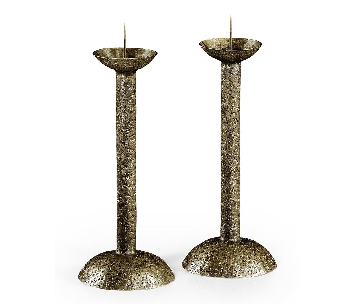 JC Edited - Anvil Collection - Pair of Hand Hammered Brass Candlesticks Ground Decors| Jonathan Charles