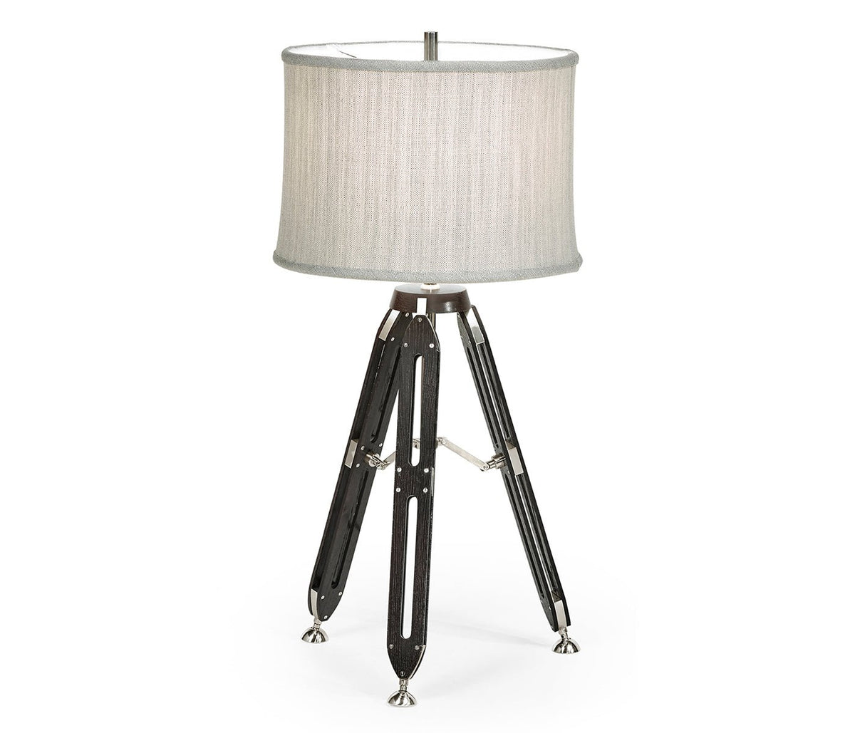 JC Edited - Architects House Collection - 32" Black Mocha Oak Architectural Table Lamp with White Brass Stretcher Accent & End Tables| Jonathan Charles