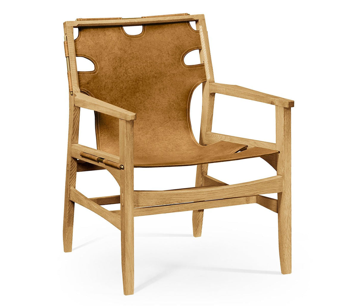 JC Edited - Architects House Collection - Midcentury Style Slung Medium Antique Chestnut Leather & Light Oak Easy Chair Ground Decors| Jonathan Charles