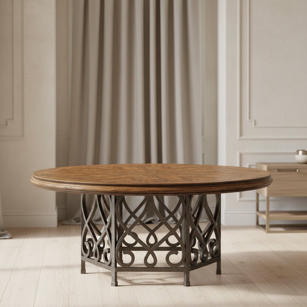 JC Edited - Artisan Collection - 72" Rustic Walnut Dining Table with Wrought Iron Base Dining Tables| Jonathan Charles