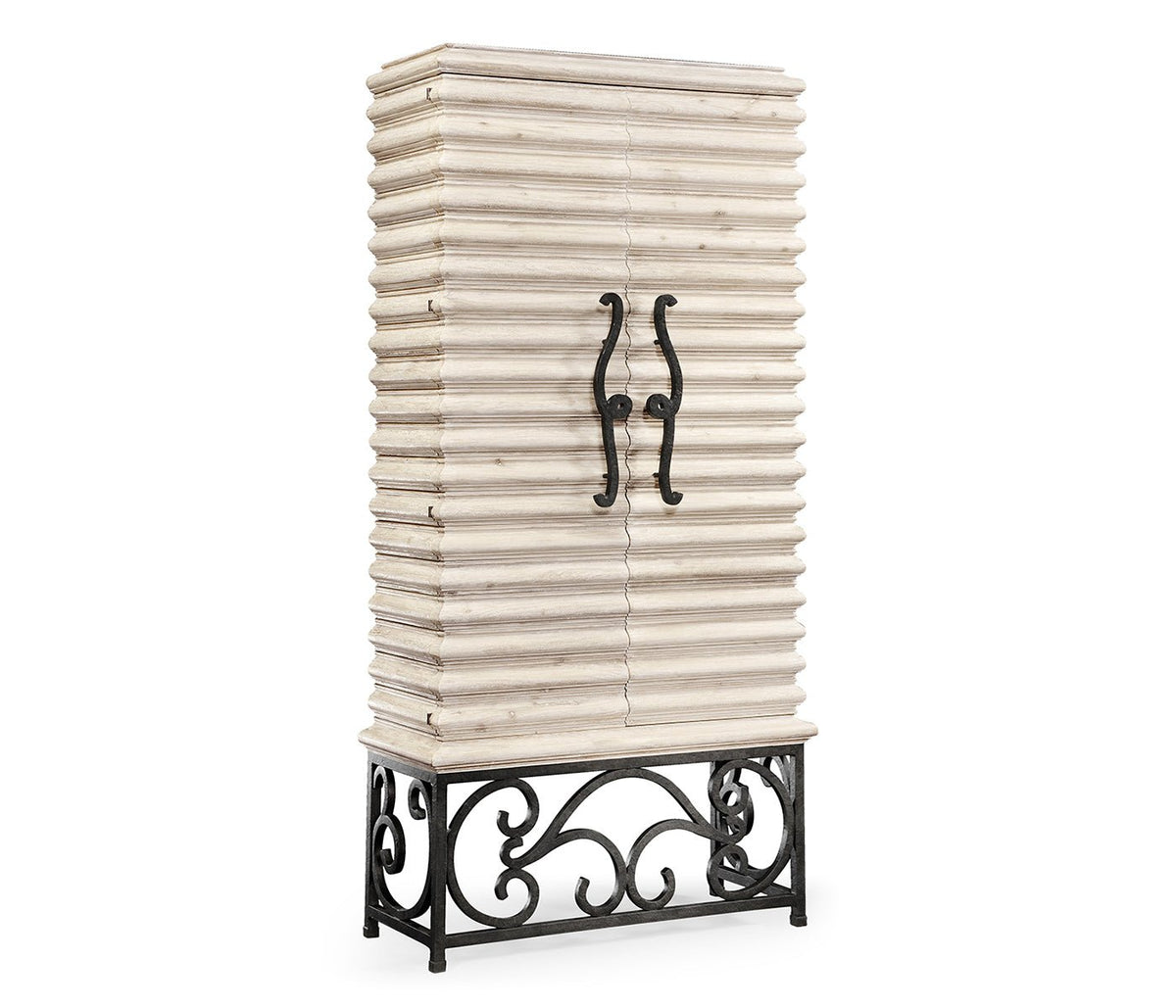 JC Edited - Artisan Collection - Limed Wood Wine Cabinet with Wrought Iron Base Cabinets & Chests| Jonathan Charles
