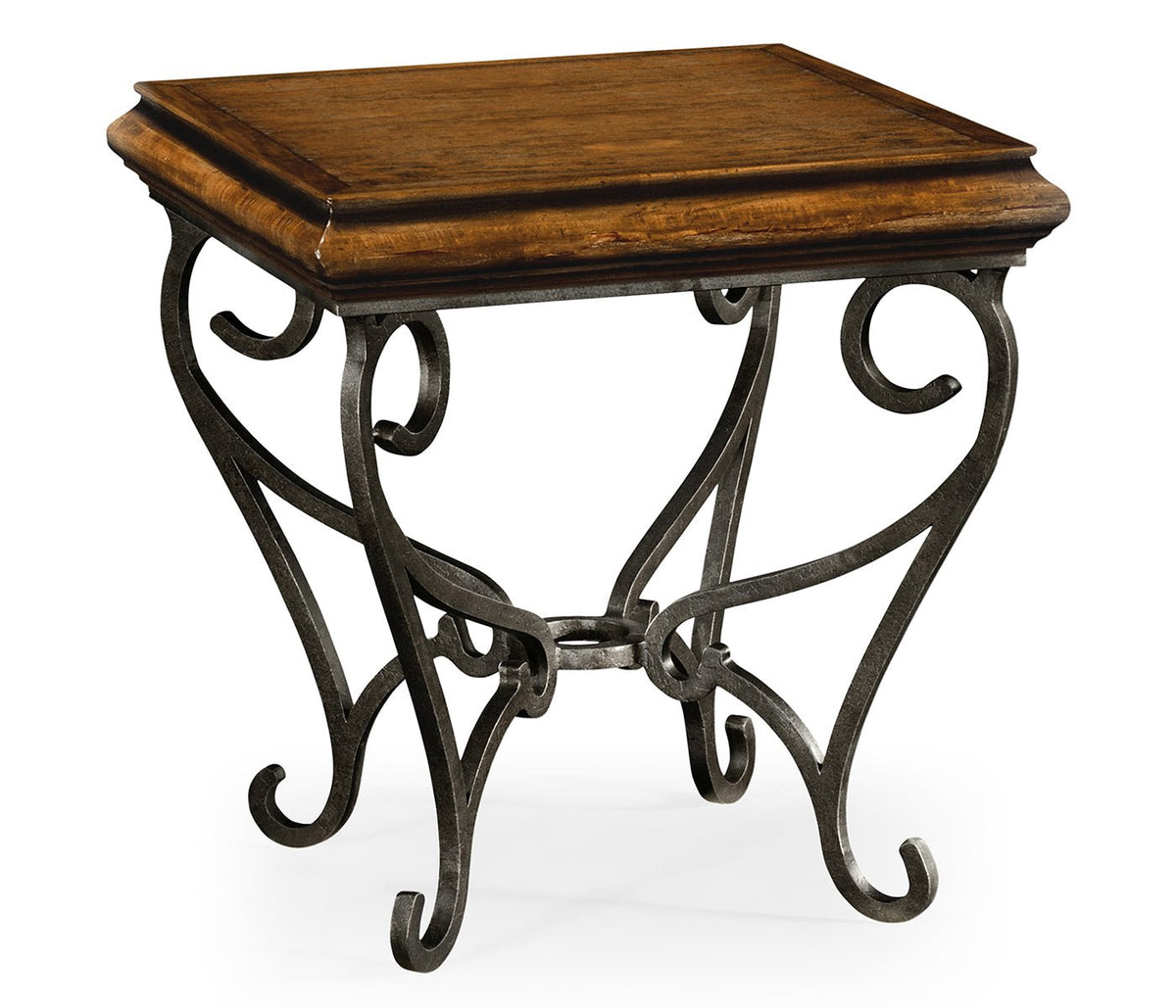 JC Edited - Artisan Collection - Rustic Walnut Square Side Table with Wrought Iron Base Accent & End Tables| Jonathan Charles