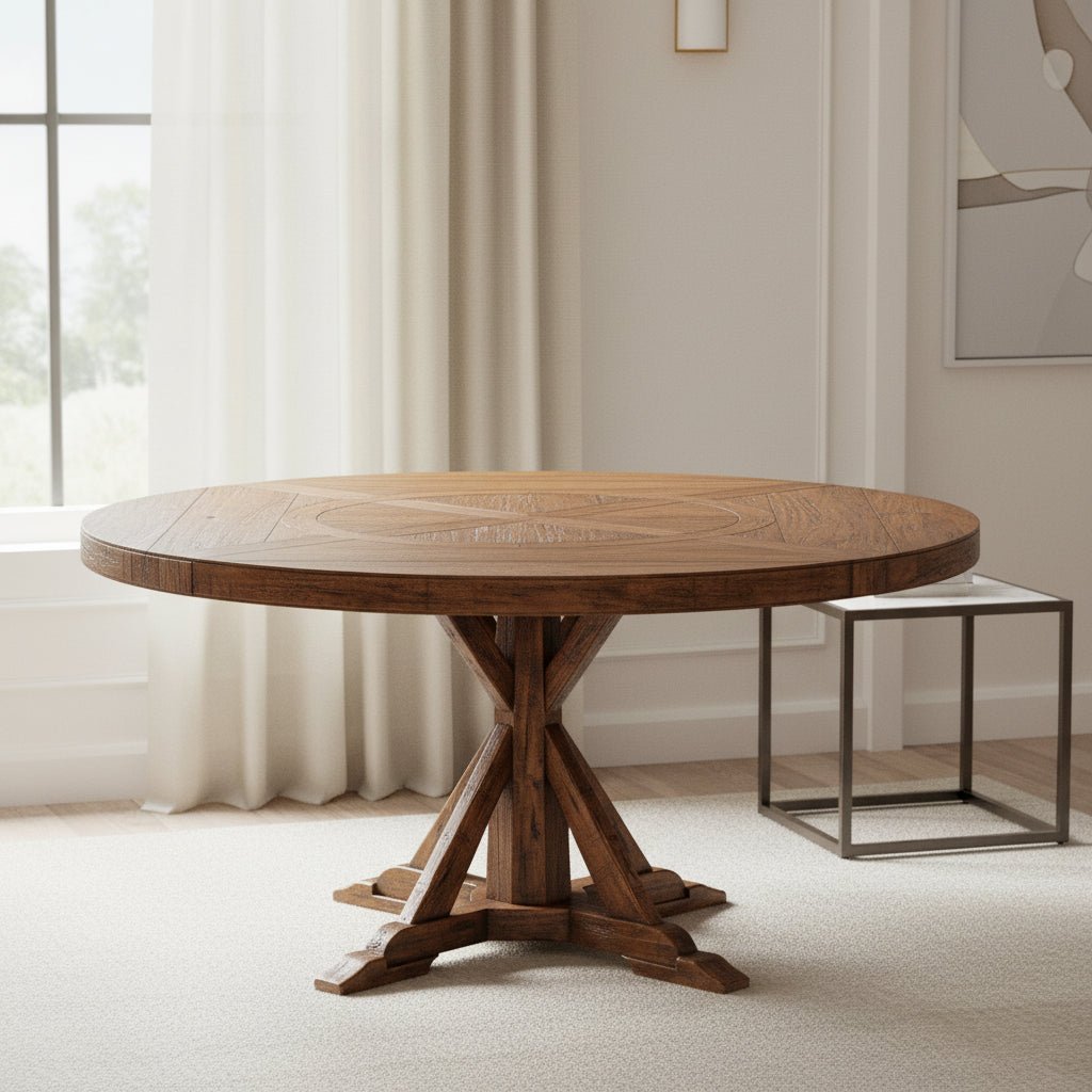 JC Edited - Casually Country Collection - 60" Country Walnut Round Dining Table with Inbuilt Lazy Susan Dining Tables| Jonathan Charles