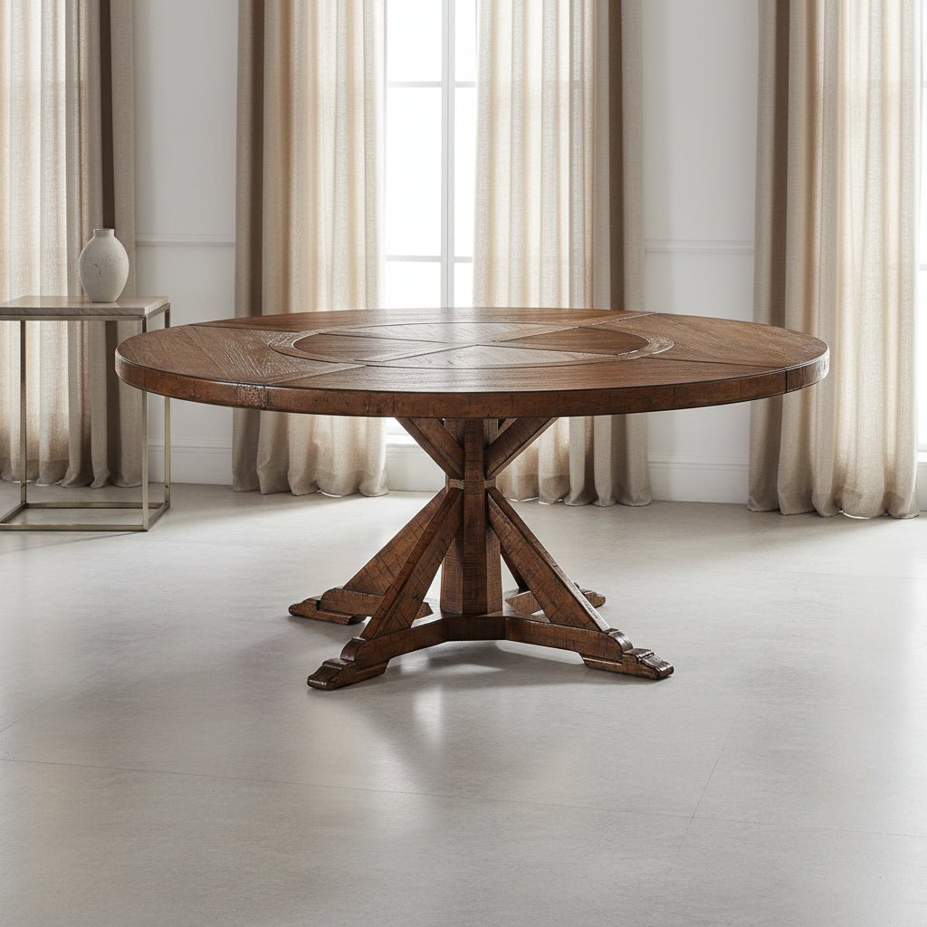 JC Edited - Casually Country Collection - 72" Country Walnut Round Dining Table with Inbuilt Lazy Susan Dining Tables| Jonathan Charles