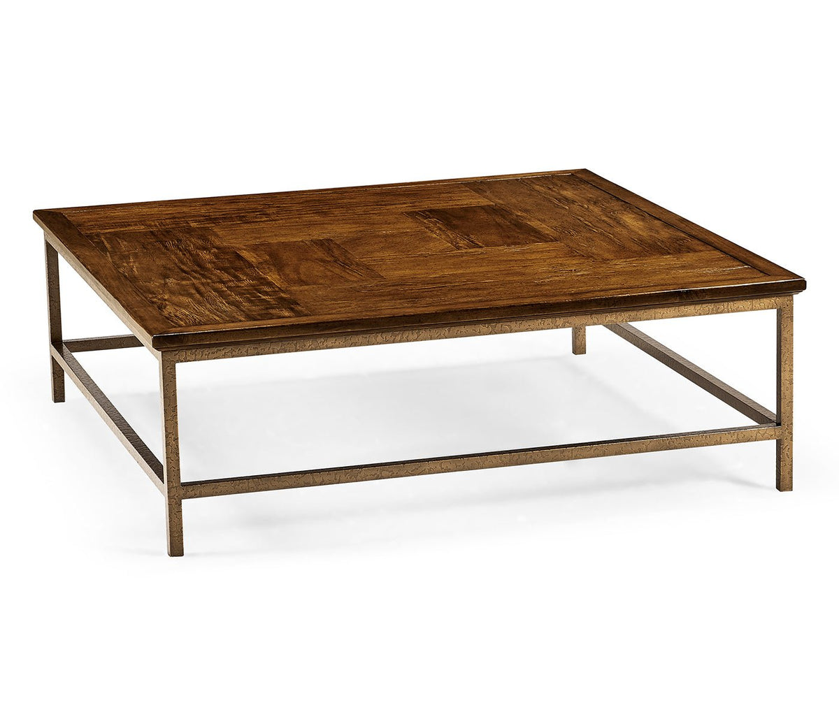 JC Edited - Casually Country Collection - Country Walnut Square Coffee Table with Iron Base Coffee Tables| Jonathan Charles