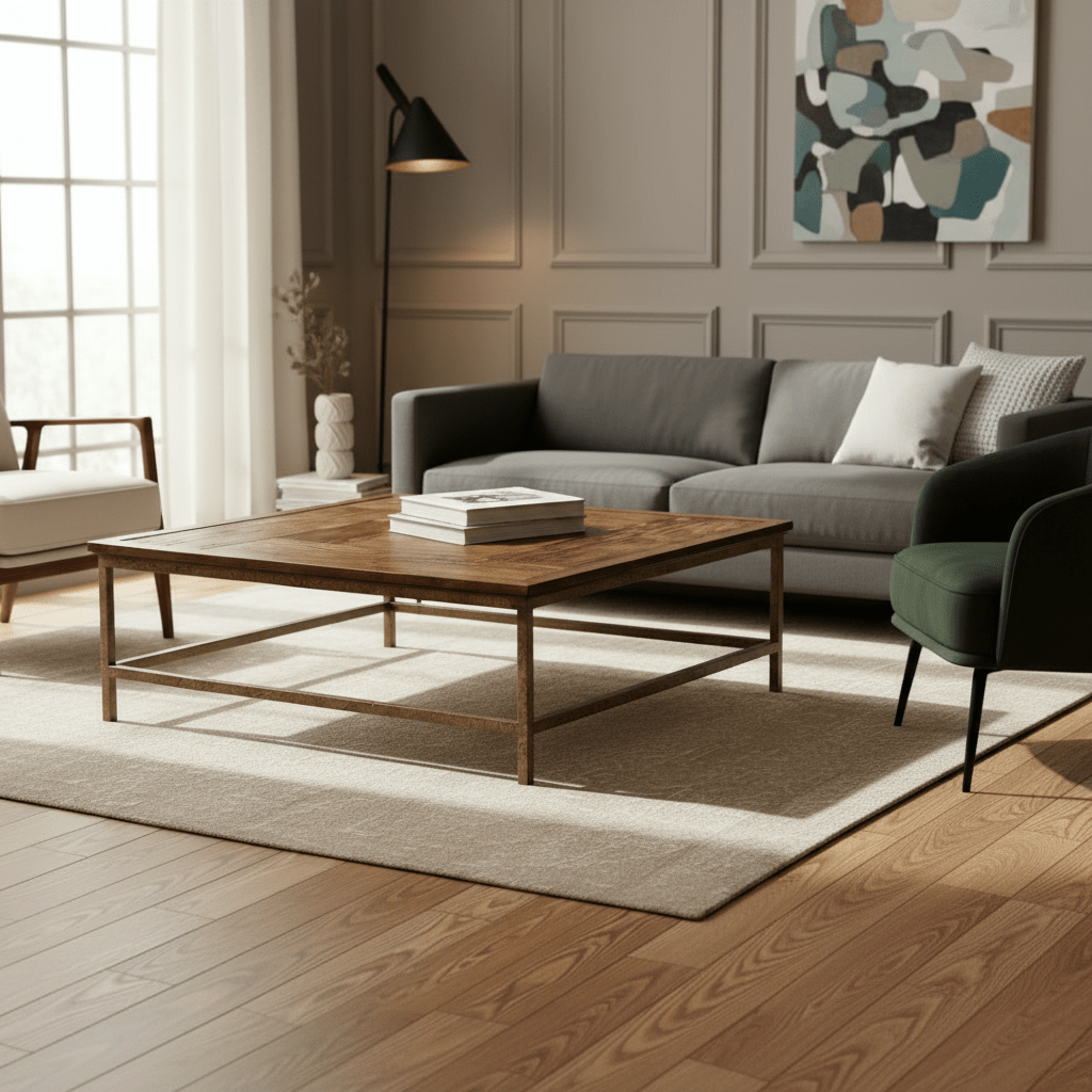JC Edited - Casually Country Collection - Country Walnut Square Coffee Table with Iron Base Coffee Tables| Jonathan Charles