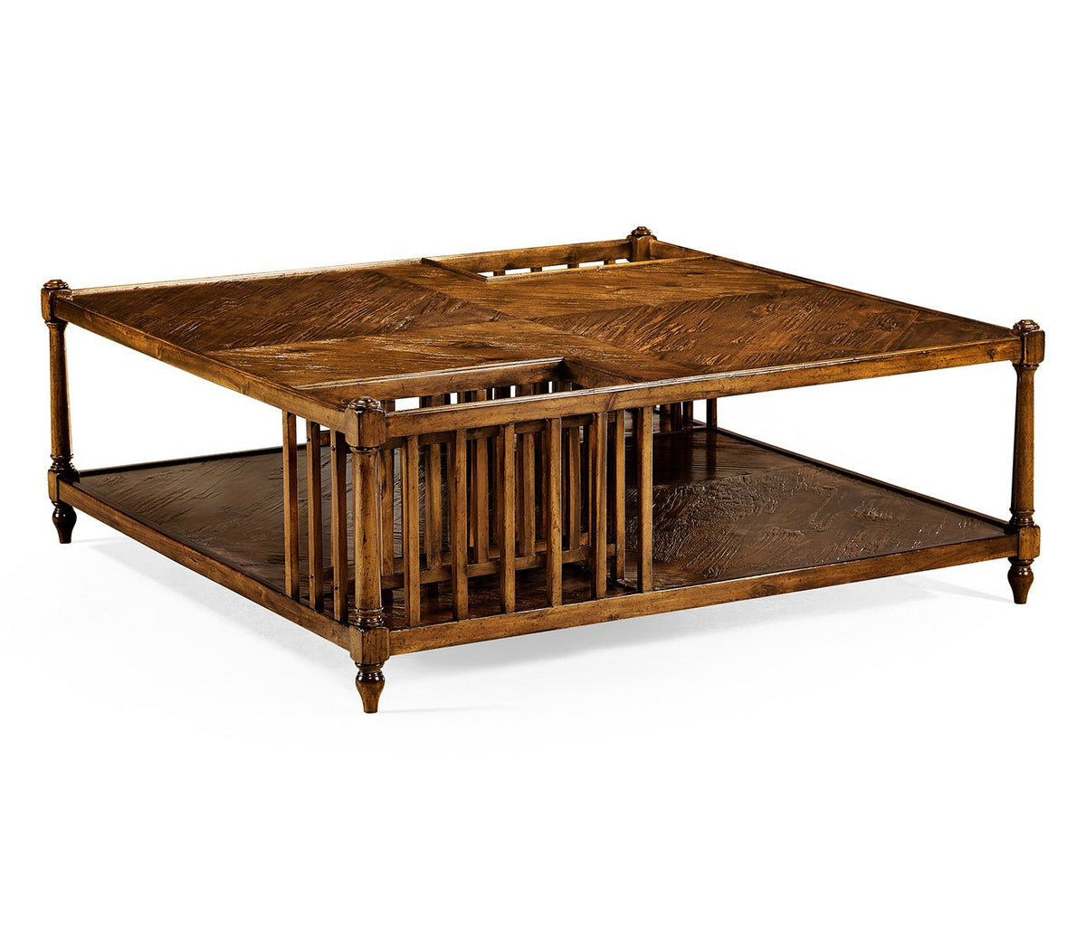 JC Edited - Casually Country Collection - Country Walnut Square Coffee Table with Two Magazine Racks Coffee Tables| Jonathan Charles