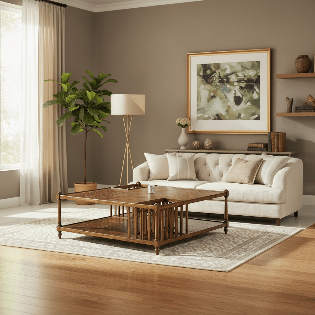 JC Edited - Casually Country Collection - Country Walnut Square Coffee Table with Two Magazine Racks Coffee Tables| Jonathan Charles