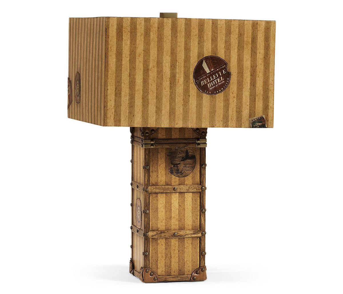 JC Edited - Voyager Collection - Striped Travel Trunk Style Table Lamp Accent & End Tables| Jonathan Charles