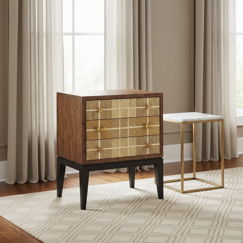 JC Modern - Alexander Julian Collection - Pale Tartan Two-Drawer Nightstand Nightstands| Jonathan Charles