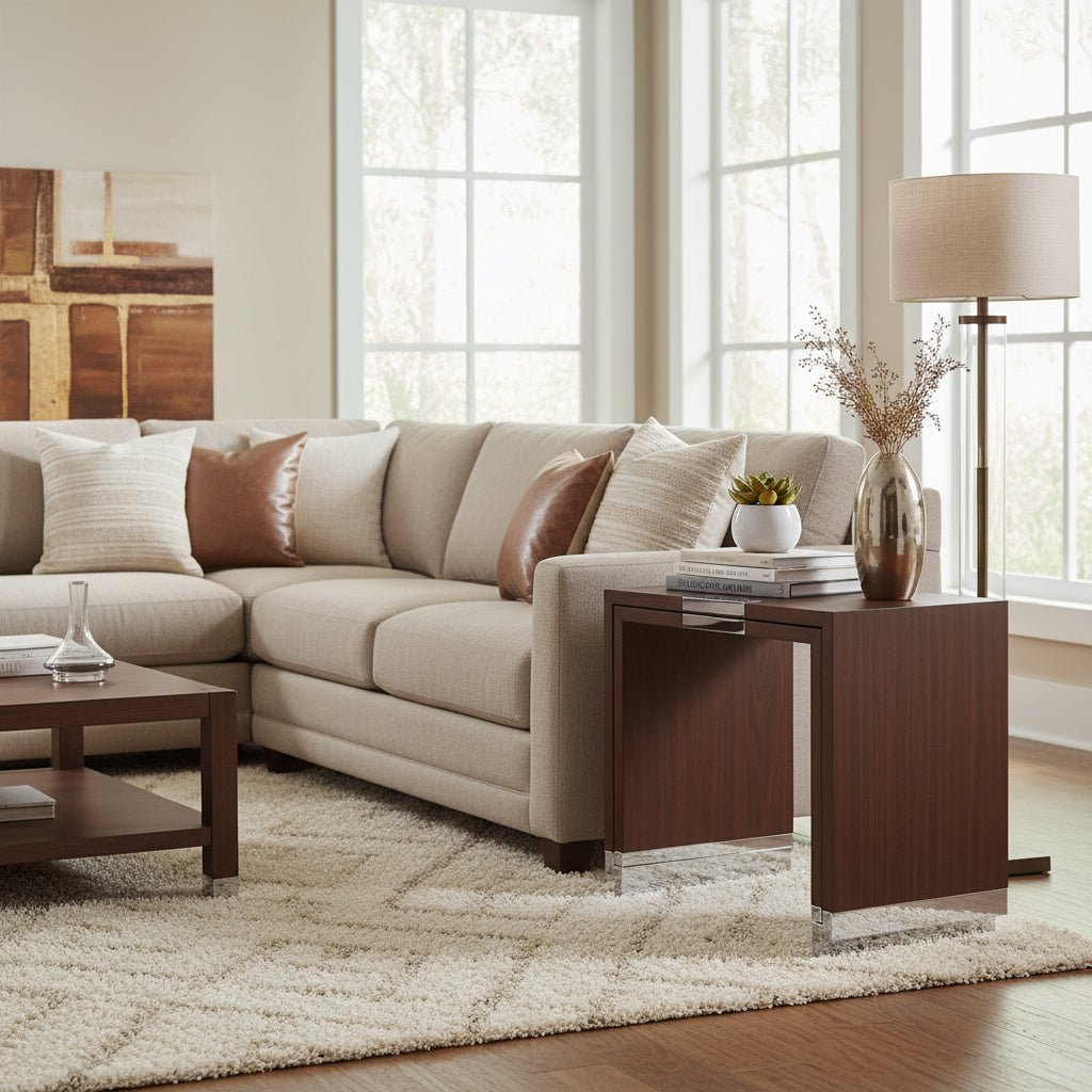 JC Modern - Campaign Collection - Campaign Style Dark Santos Rosewood Sliding Nesting Tables Accent & End Tables| Jonathan Charles