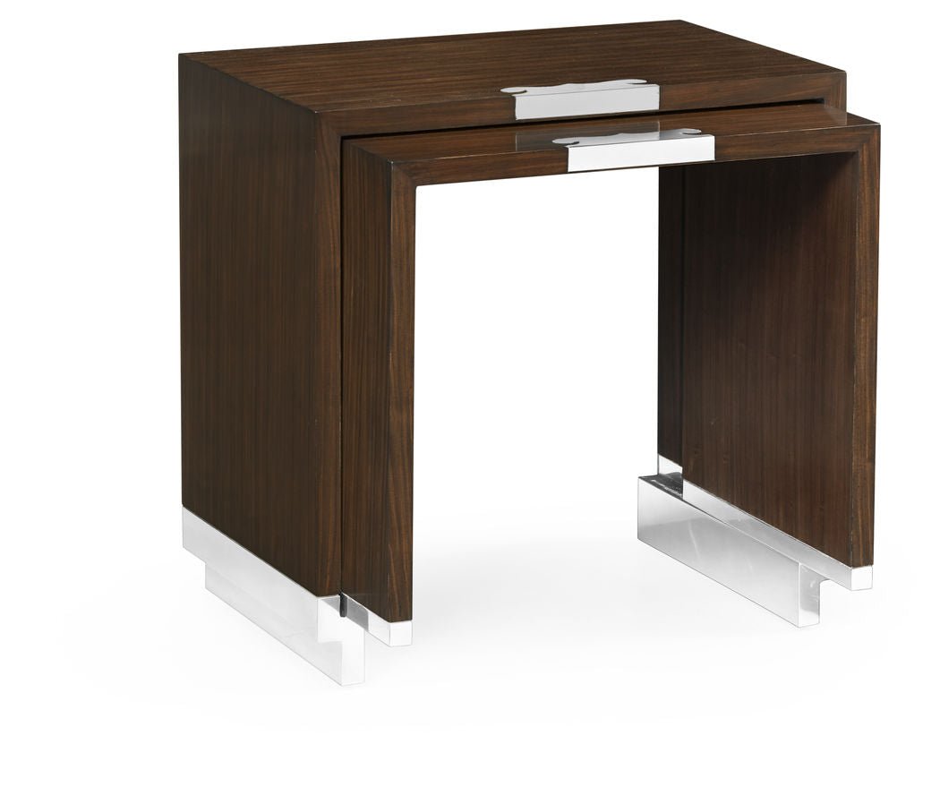 JC Modern - Campaign Collection - Campaign Style Dark Santos Rosewood Sliding Nesting Tables Accent & End Tables| Jonathan Charles
