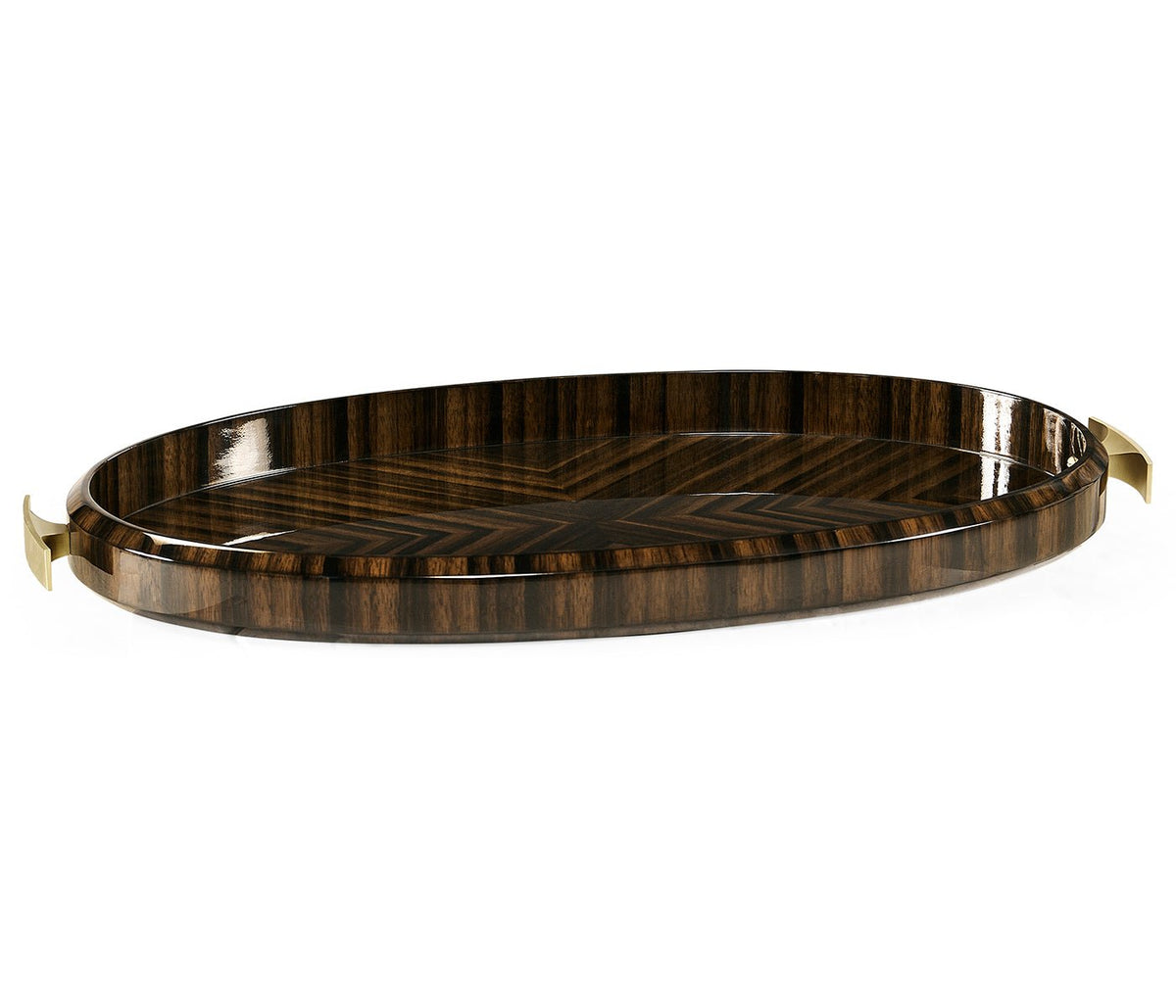 JC Modern - Ebony Collection - Oval Art Deco Macassar Ebony High Lustre Tray Ground Decors| Jonathan Charles