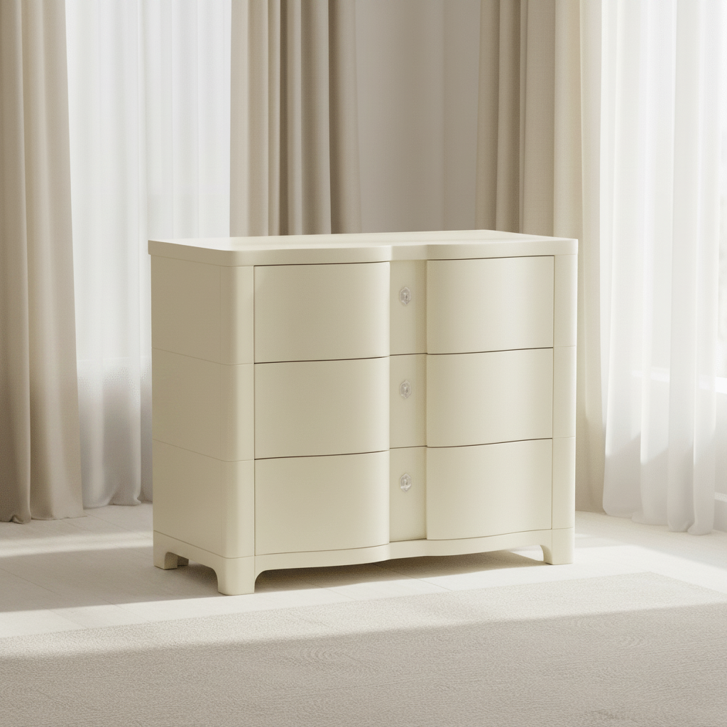 JC Modern - Eclectic Collection - Bowfront Ivory Bedside Chest of Drawers Cabinets & Chests| Jonathan Charles