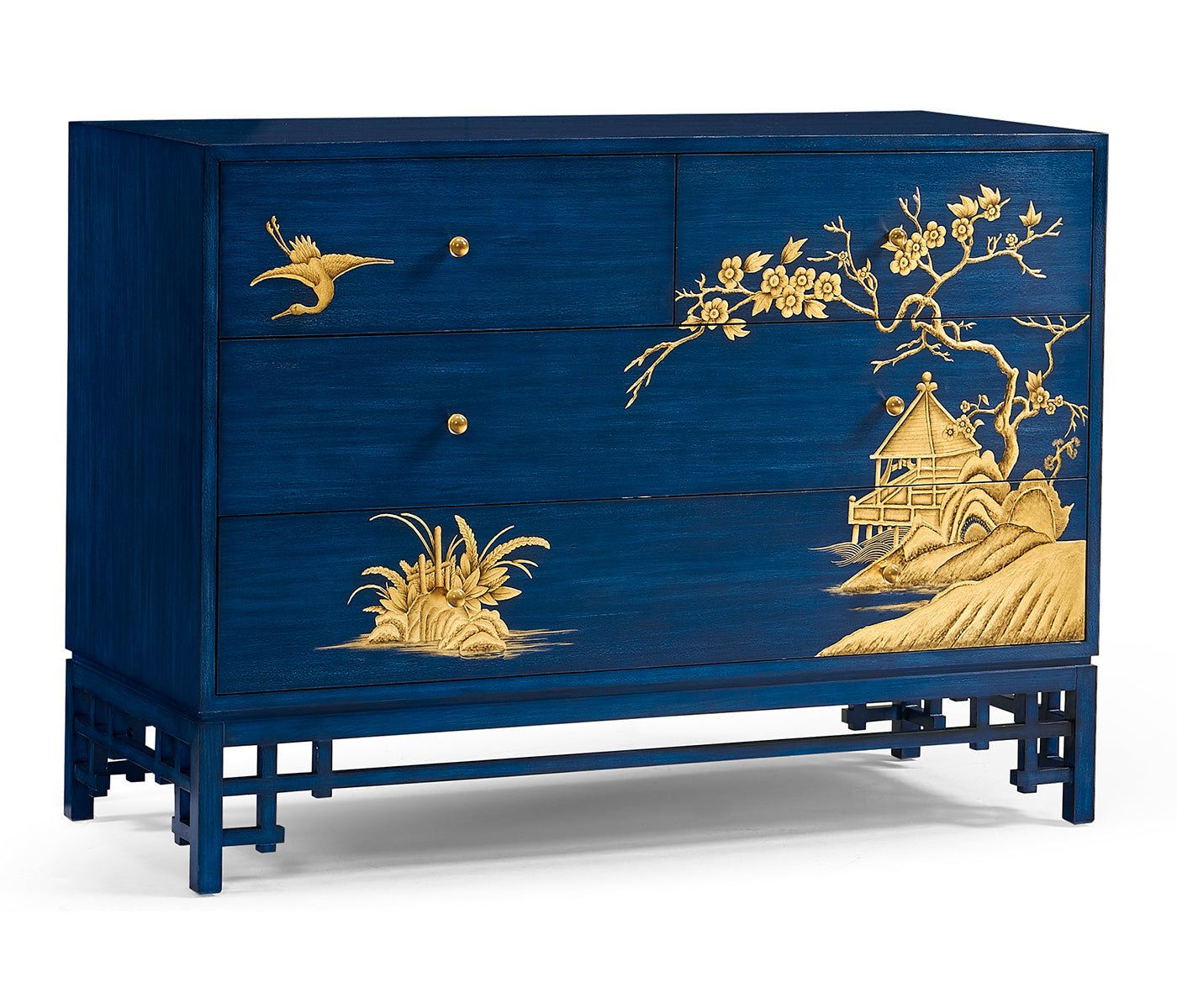 JC Modern - Eclectic Collection - Chinoiserie Style Antique Royal Blue Chest of Drawers Dressers| Jonathan Charles