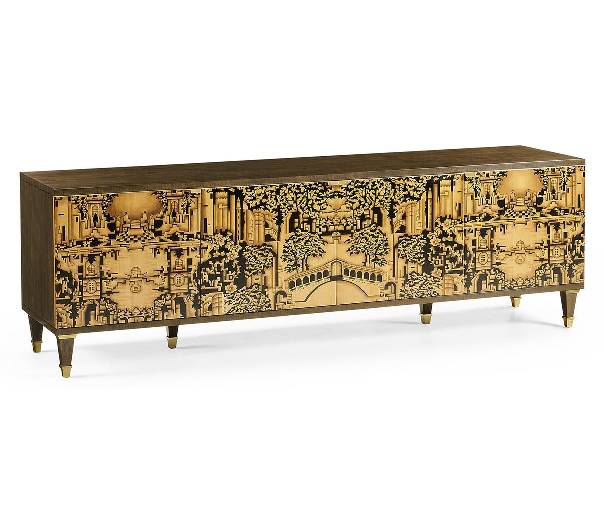 JC Modern - Eclectic Collection - Dark Gold Walnut & Hand Painted TV Cabinet Consoles & Sideboards| Jonathan Charles