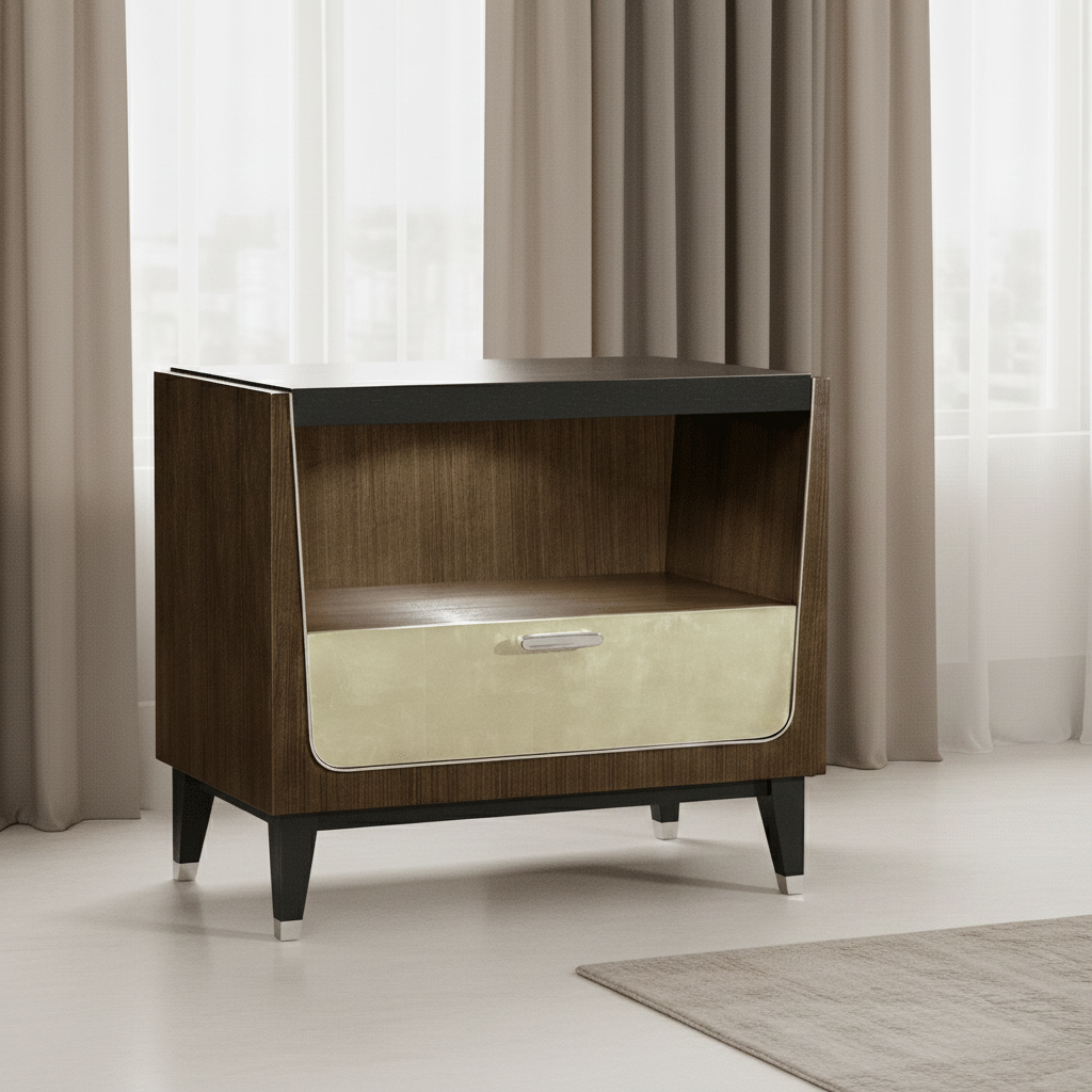 JC Modern - Gatsby Collection - Gatsby Champagne Silver-Leaf Bedside Cabinet Cabinets & Chests| Jonathan Charles