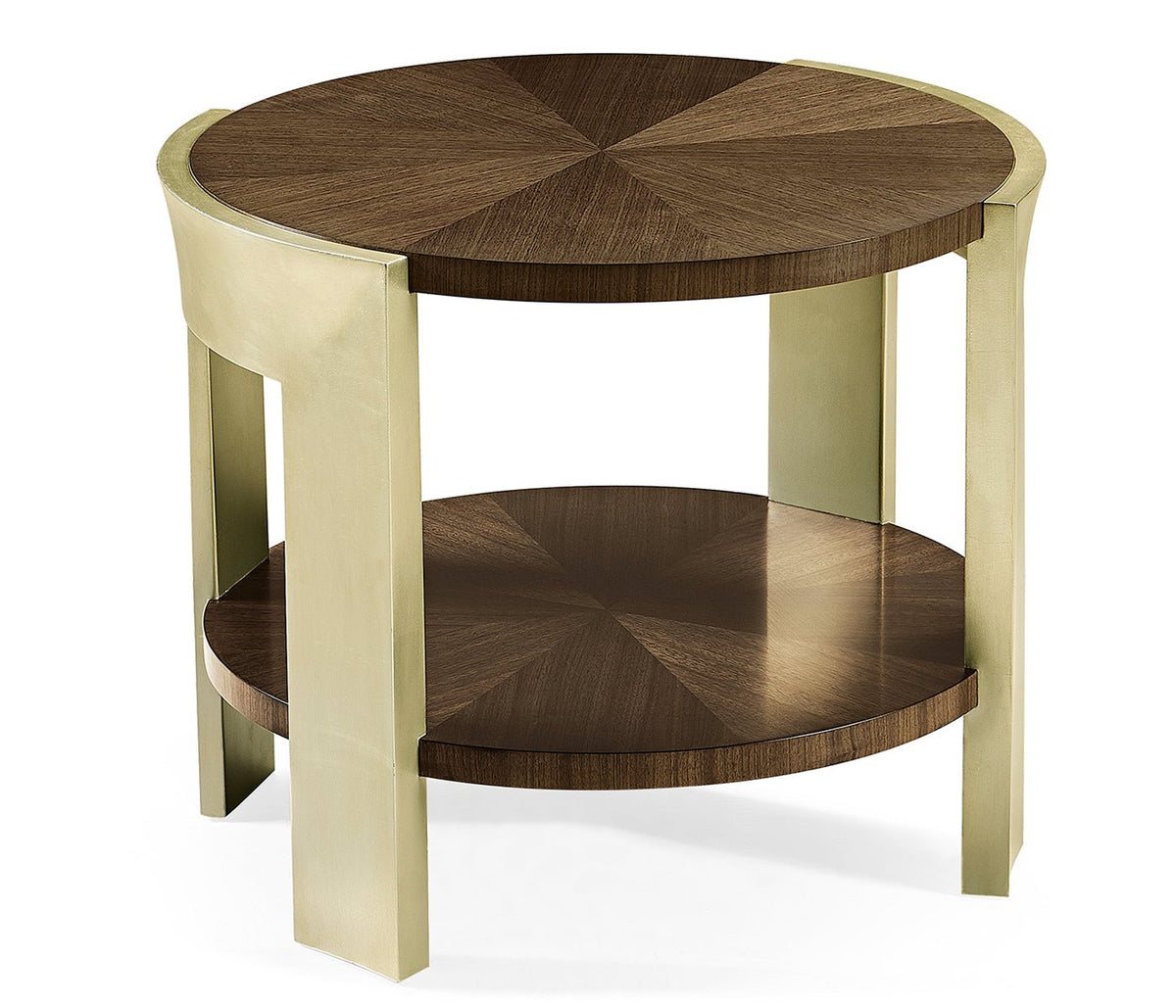 JC Modern - Gatsby Collection - Gatsby Contemporary Round Dark Grey Walnut & Champagne Silver-leaf End Table Accent & End Tables| Jonathan Charles