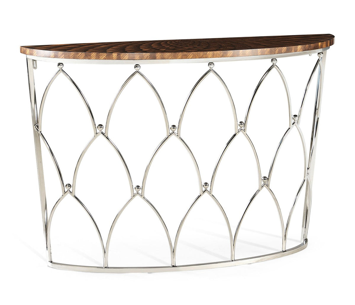 JC Modern - Icarus Collection - Feather Inlay Demilune Console Table Consoles & Sideboards| Jonathan Charles