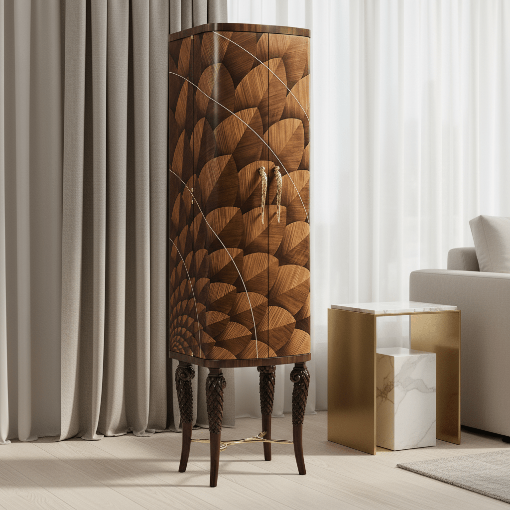 JC Modern - Icarus Collection - Feather Inlay Drinks Cabinet Servers| Jonathan Charles