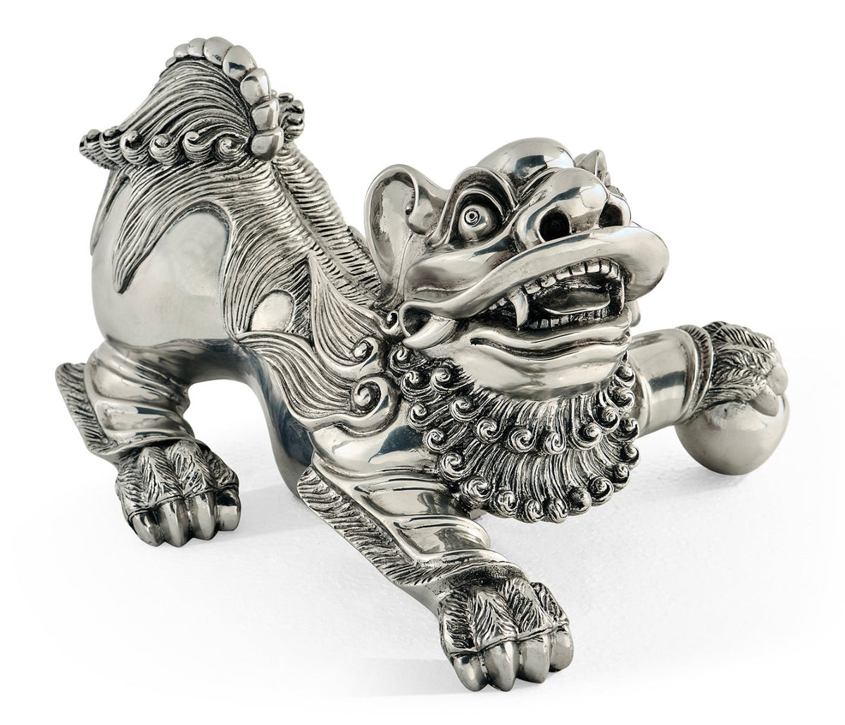JC Modern - Indochine Collection - Antique Stainless Steel Foo Dog Ground Decors| Jonathan Charles