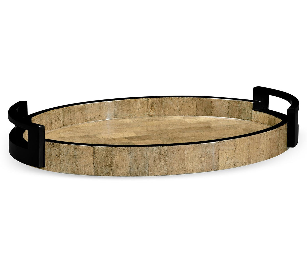 JC Modern - Indochine Collection - Large Elliptical Tray in Brown Brick Eggshell Ground Decors| Jonathan Charles