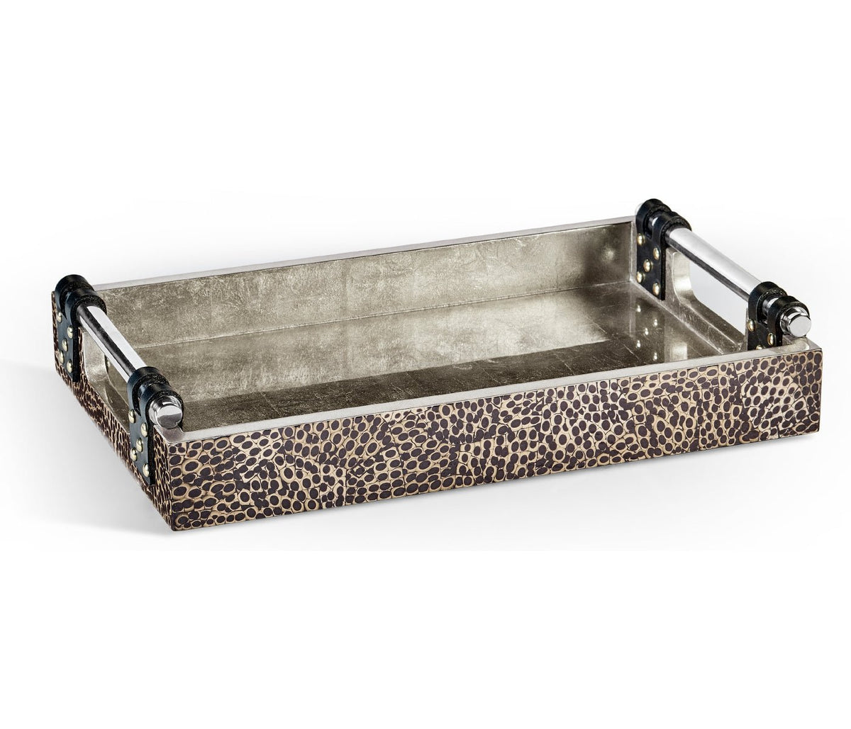 JC Modern - Indochine Collection - Rectangular Silver Espresso & Eggshell Tray Ground Decors| Jonathan Charles