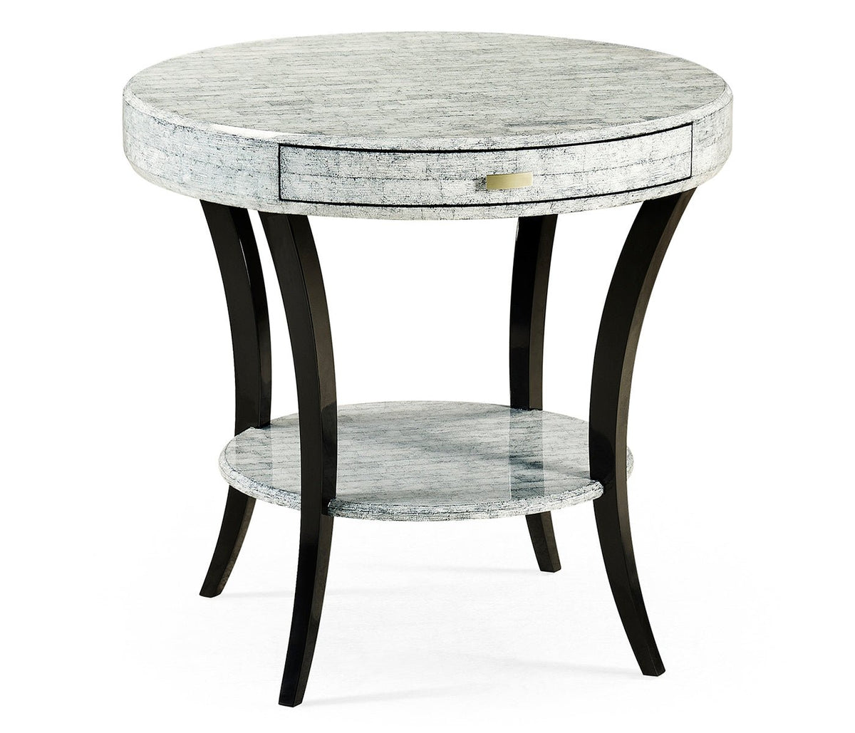JC Modern - Indochine Collection - White Smoke Eggshell Round Side Table with Drawer Accent & End Tables| Jonathan Charles