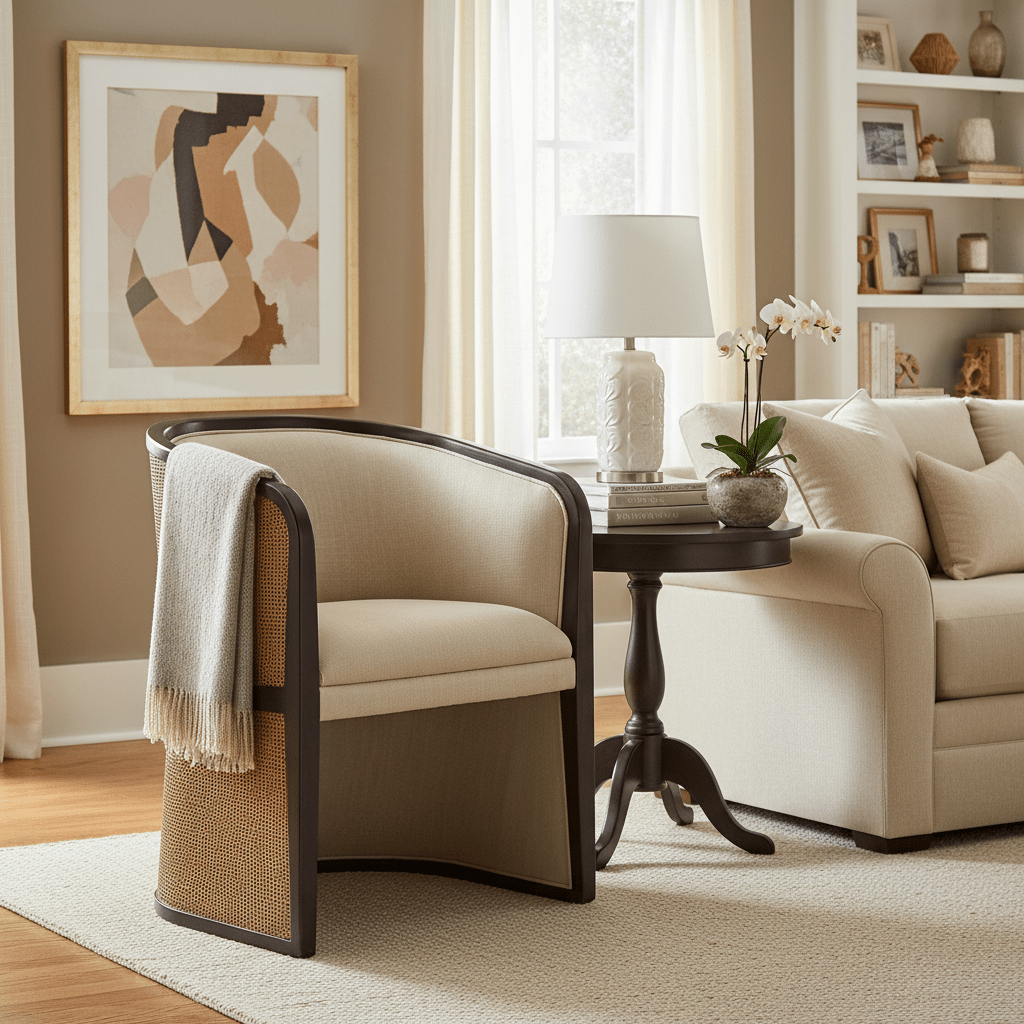 JC Modern - Langkawi Collection - Dark Brown Ash & Woven Rattan Tub Chair Chairs| Jonathan Charles