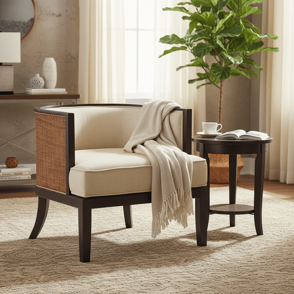 JC Modern - Langkawi Collection - Langkawi Occasional Tub Chair with Rattan Matte Back Chairs| Jonathan Charles