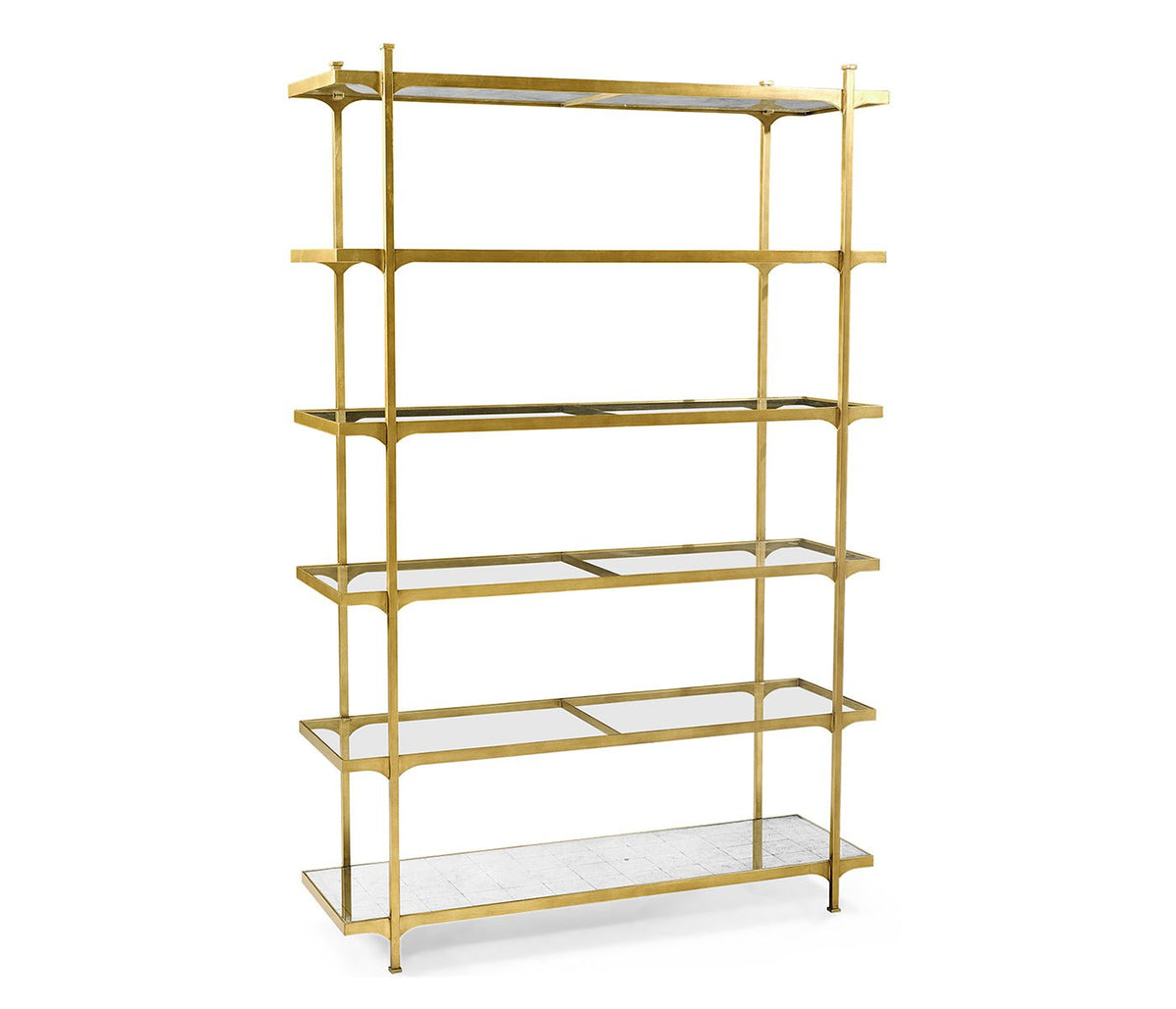 JC Modern - Luxe Collection - Églomisé & Gilded Iron Six-Tier Étagère Ground Decors| Jonathan Charles