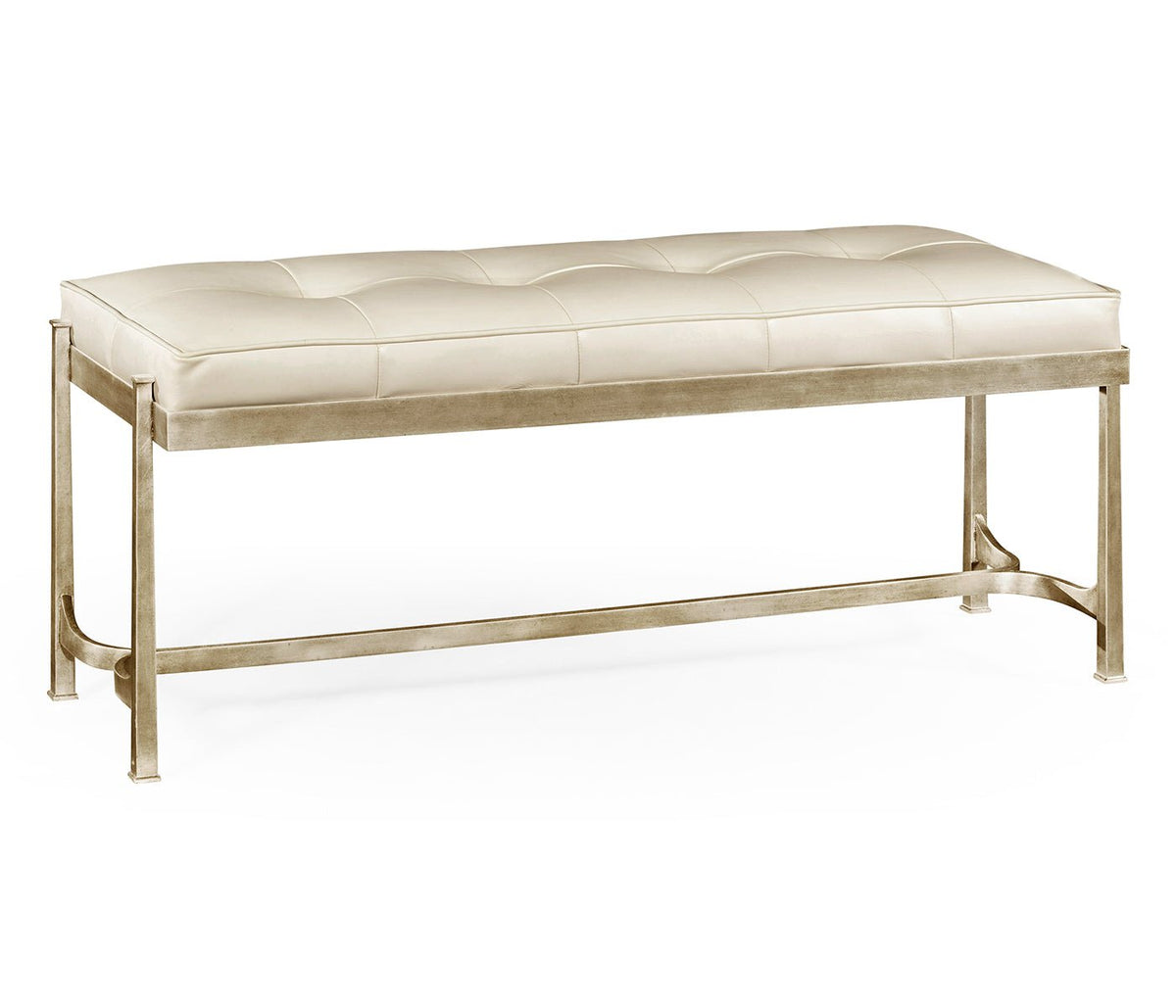 JC Modern - Luxe Collection - Silver Iron & Cream Leather Bench Ground Decors| Jonathan Charles