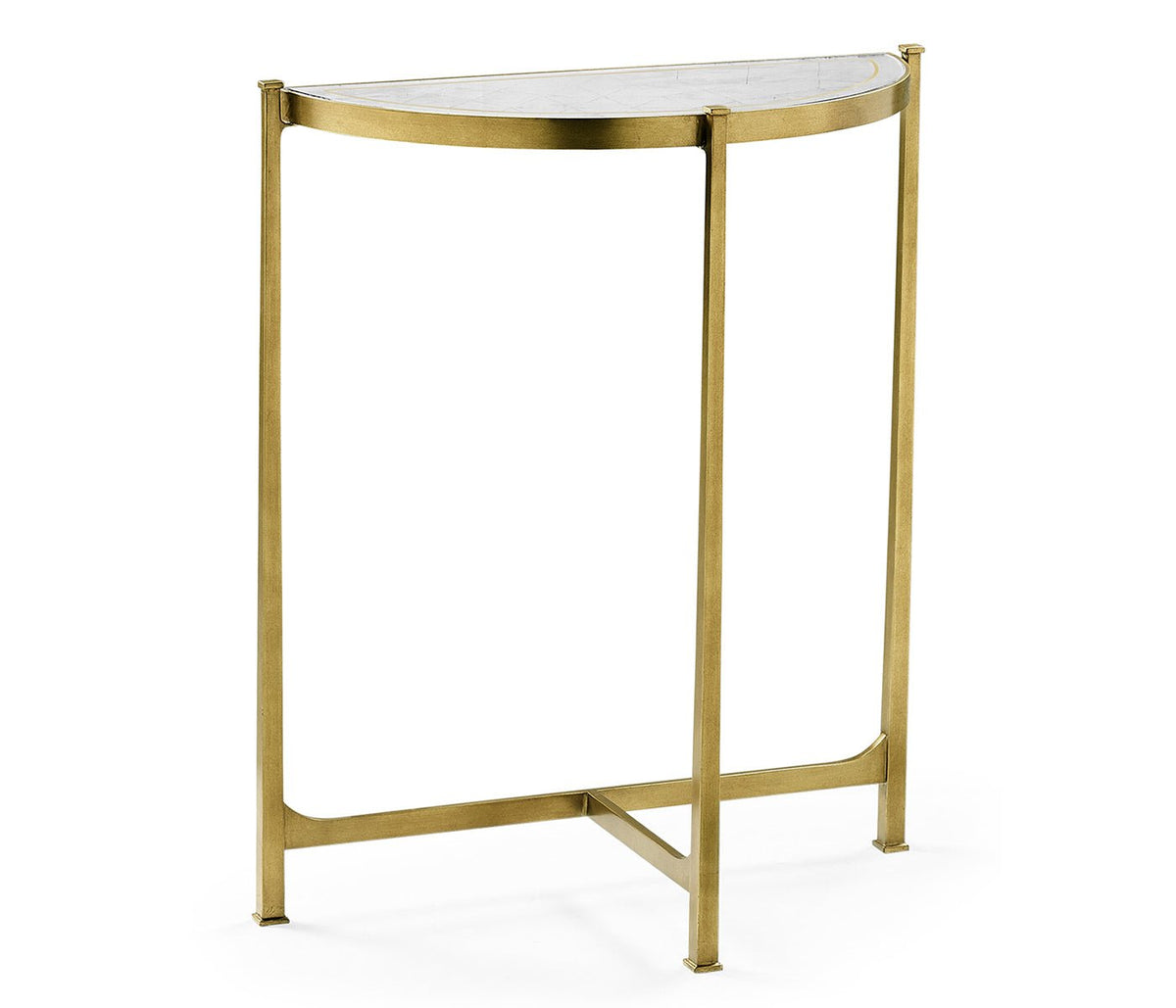 JC Modern - Luxe Collection - Small Églomisé & Gilded Iron Demilune Console Consoles & Sideboards| Jonathan Charles