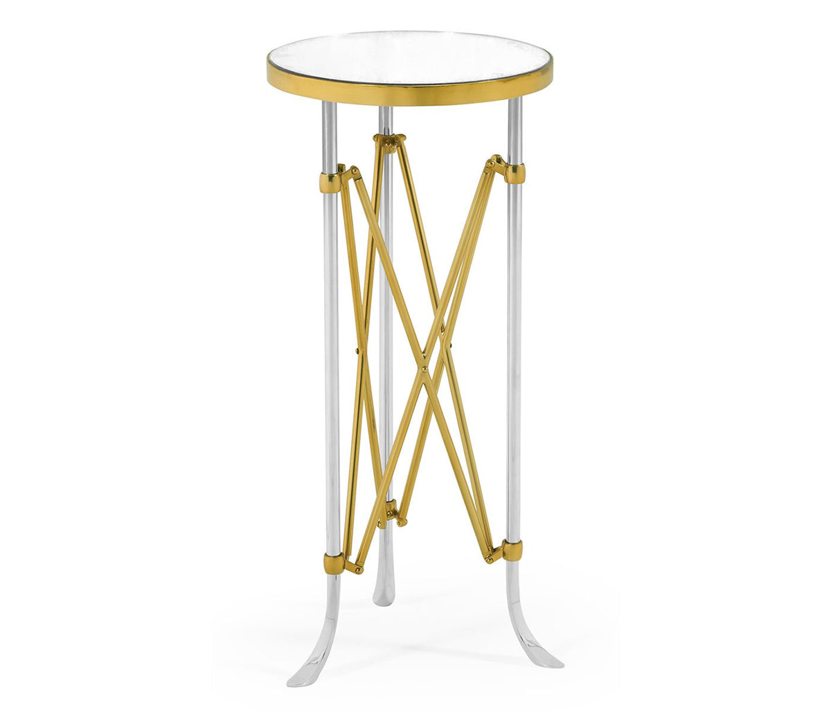 JC Modern - Luxe Collection - Small Round Antique Satin Gold Brass & Antique Glass Vanity Table Accent & End Tables| Jonathan Charles
