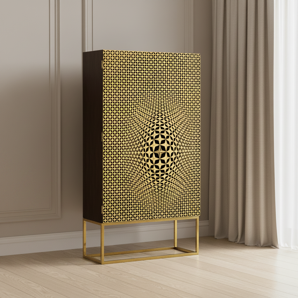 JC Modern - Op Art Collection - Four-Point Star 3D Geometric Cabinet Cabinets & Chests| Jonathan Charles