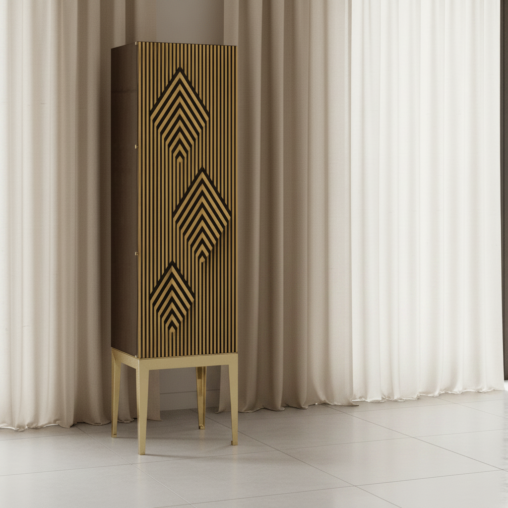 JC Modern - Op Art Collection - Op Art Diamond Bright Satinwood Right Storage Cabinet Cabinets & Chests| Jonathan Charles