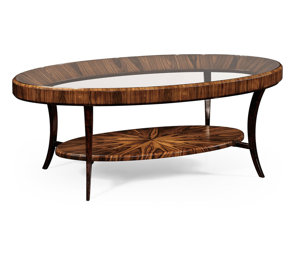 JC Modern - Santos Collection - Art Deco Oval Glass Topped High Lustre Coffee Table Coffee Tables| Jonathan Charles