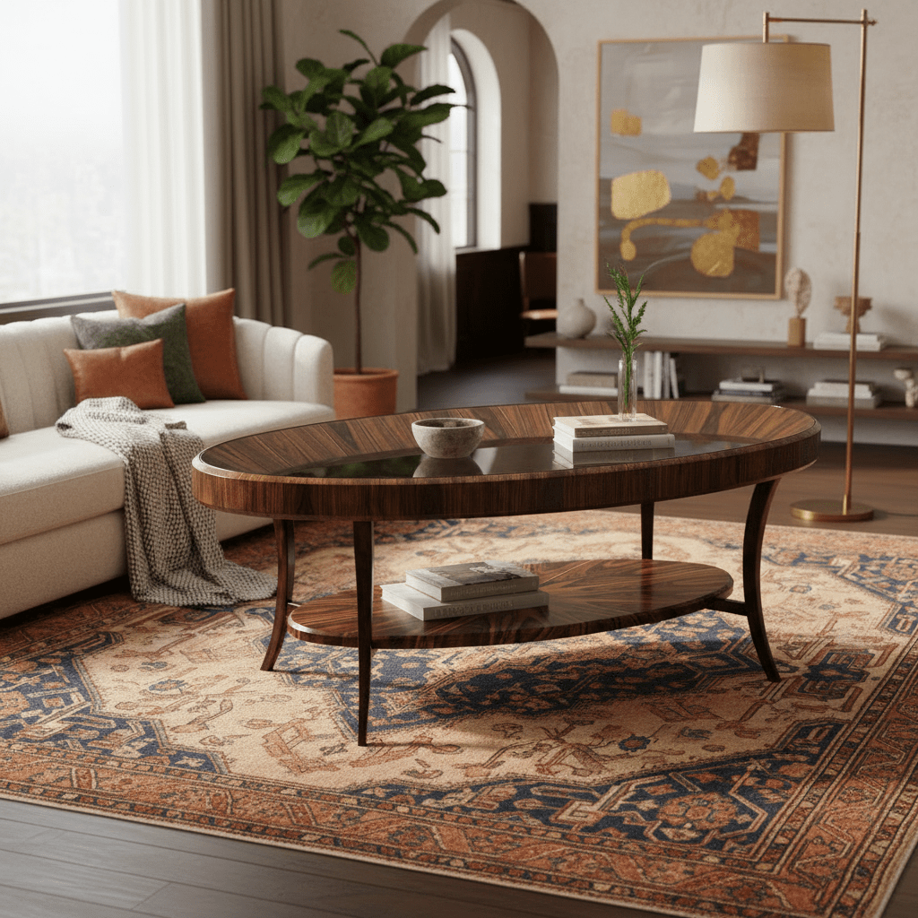 JC Modern - Santos Collection - Art Deco Oval Glass Topped High Lustre Coffee Table Coffee Tables| Jonathan Charles