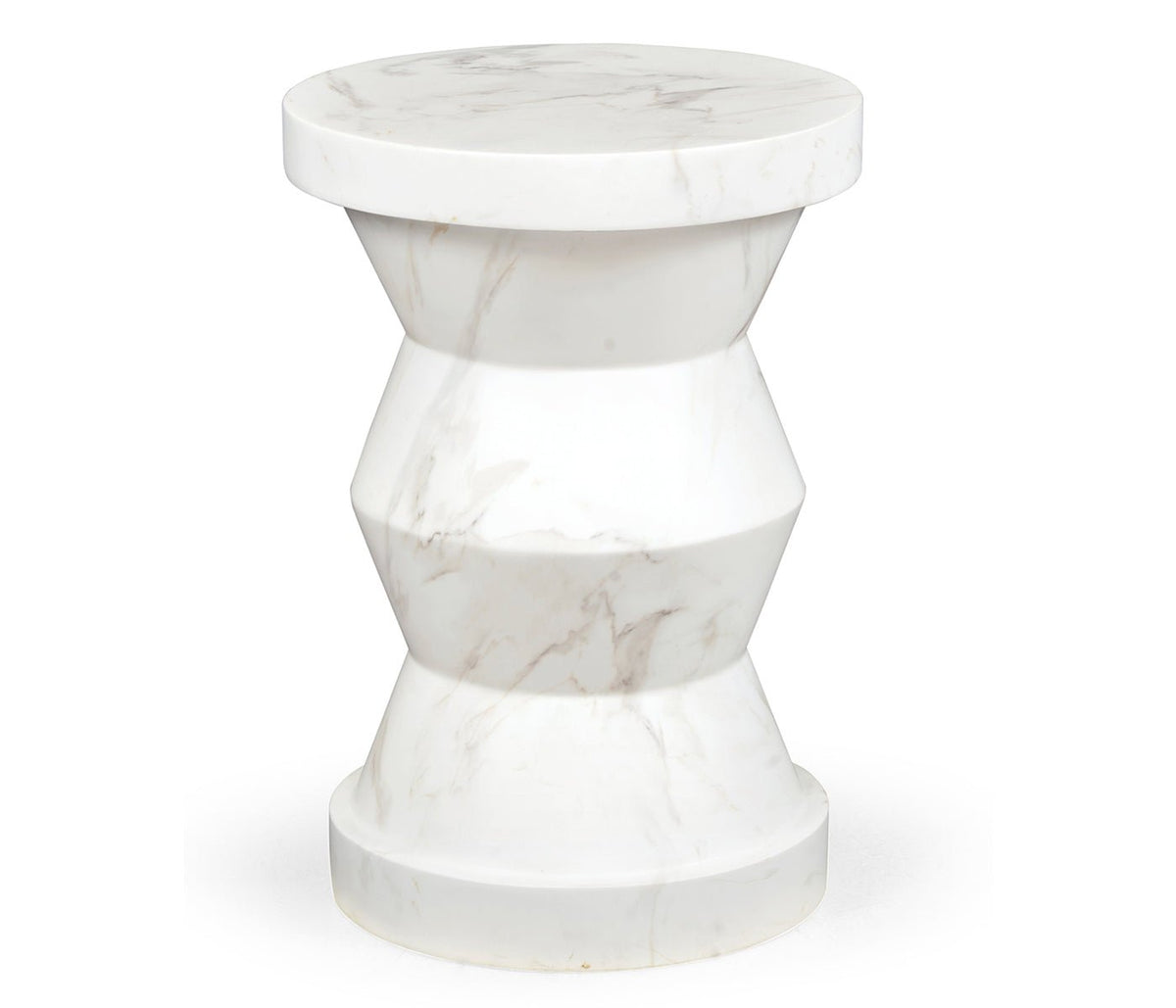 JC Outdoor - Biscayne Collection - Round Geometric Faux White & Grey Marble Wine Table Accent & End Tables| Jonathan Charles
