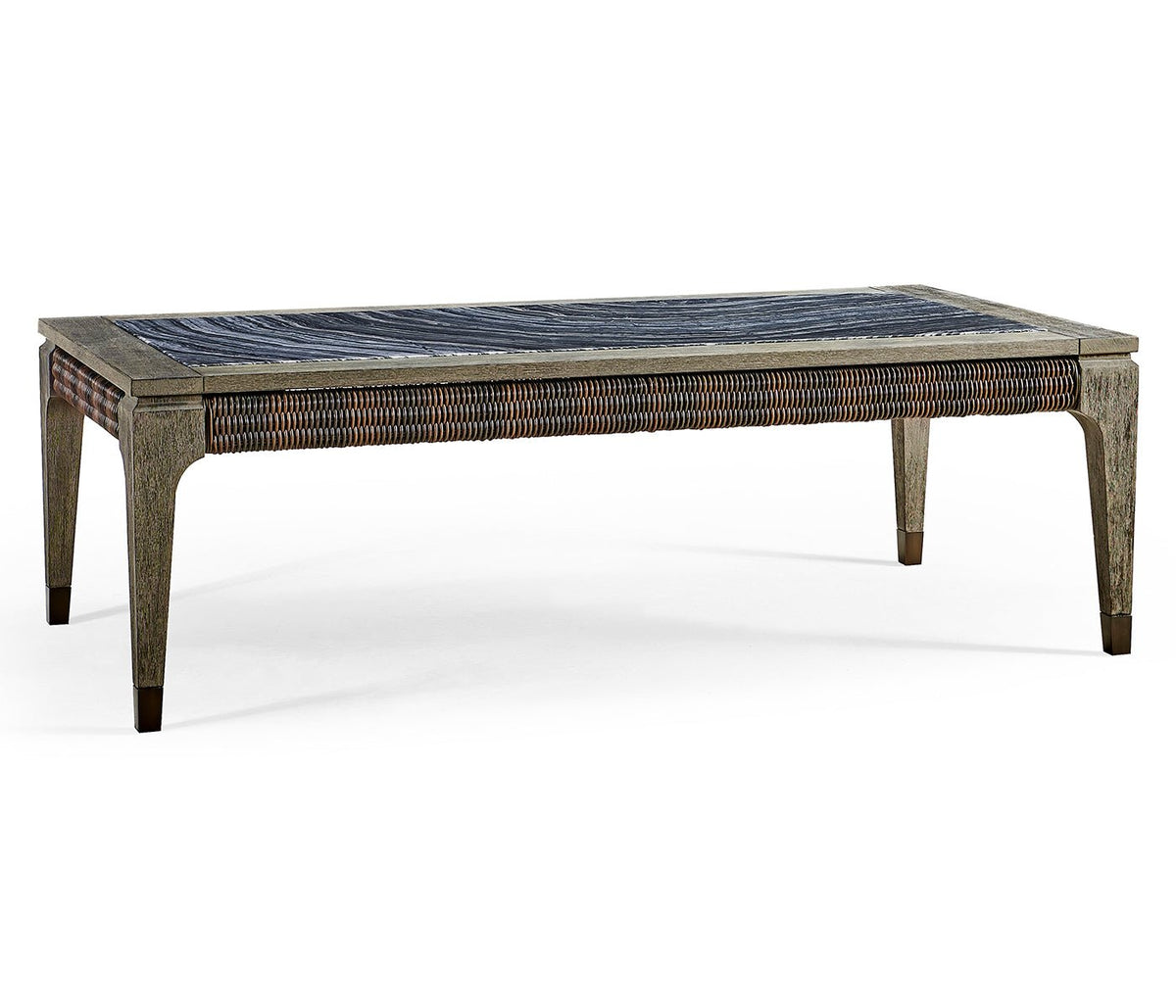 JC Outdoor - Hampton Collection - Rectangular Grey & Rattan Coffee Table with a Black Marble Top Coffee Tables| Jonathan Charles