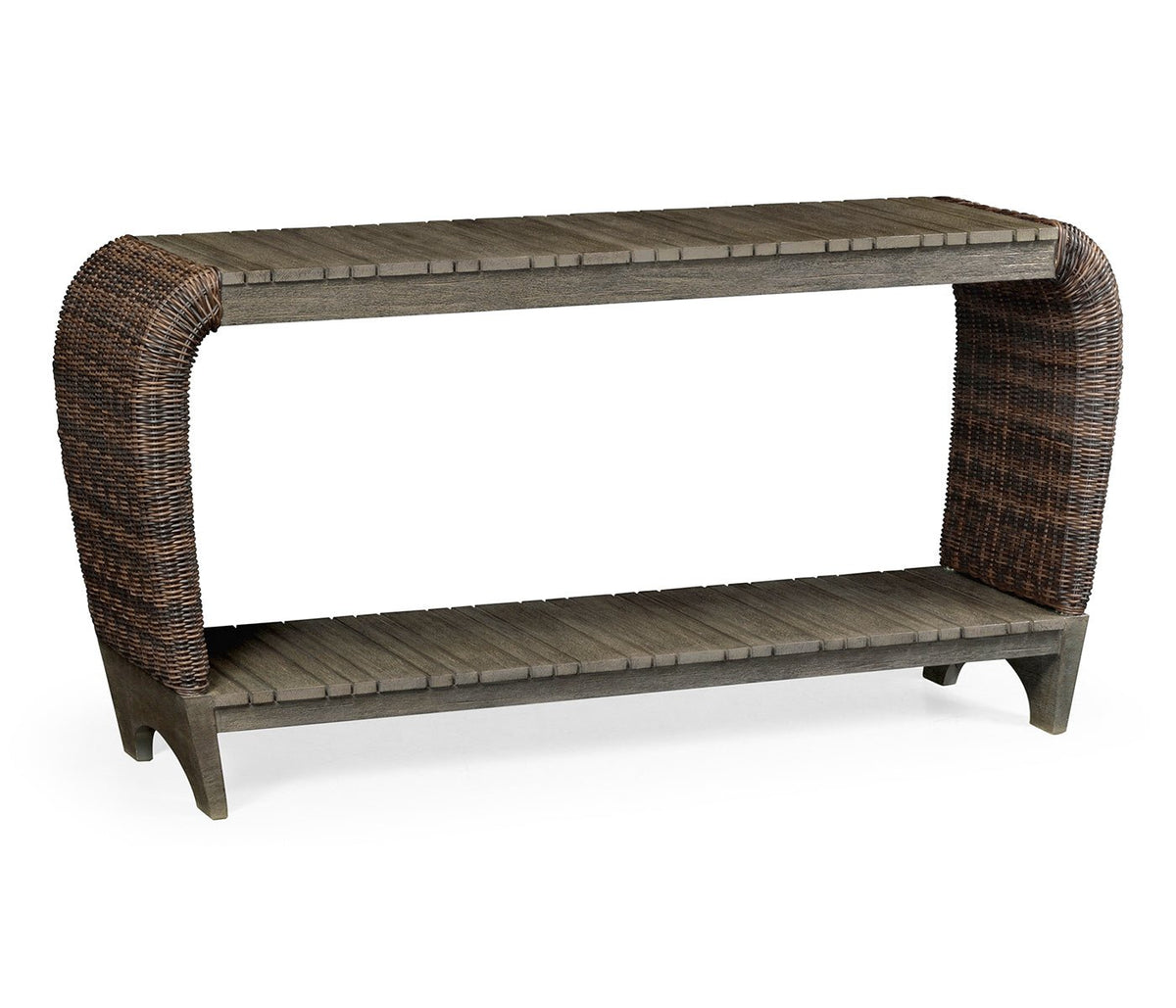 JC Outdoor - Hampton Collection - Rectangular Grey & Rattan Console Table with Curved Ends Consoles & Sideboards| Jonathan Charles