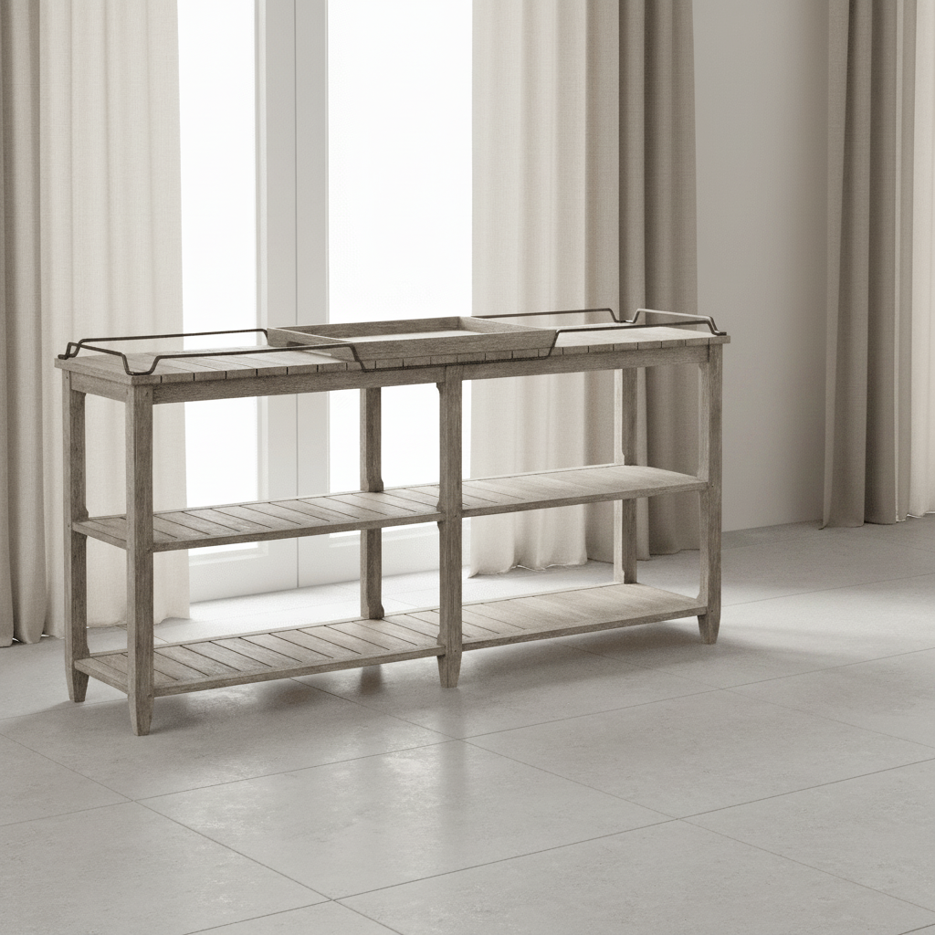 JC Outdoor - Hampton Collection - Rectangular Navajo Sand & Brass Sideboard with Removable Tray Cabinets & Chests| Jonathan Charles