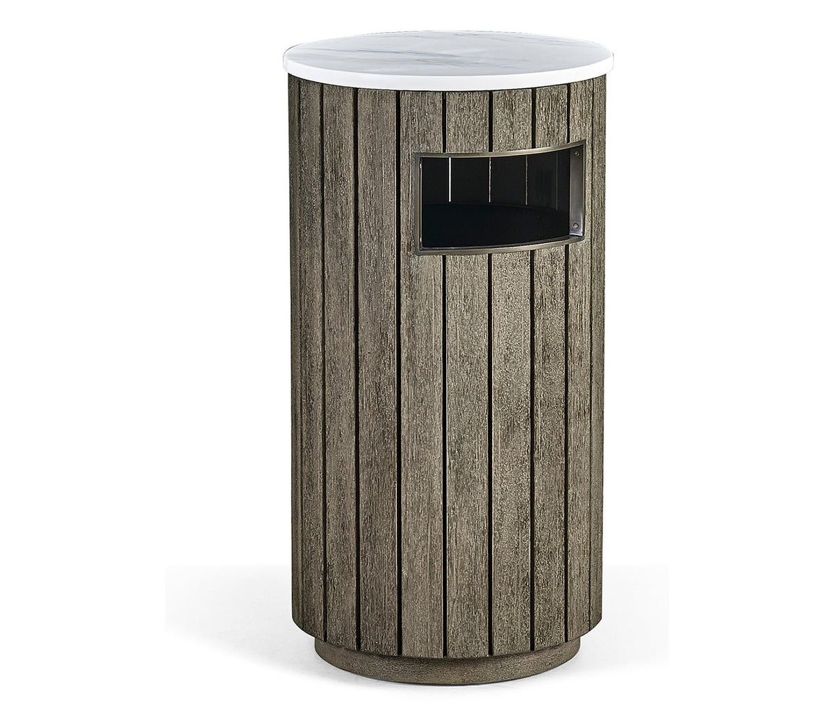 JC Outdoor - Hampton Collection - Round Grey & Antique Brass Wastebasket with Faux Marble Top Ground Decors| Jonathan Charles