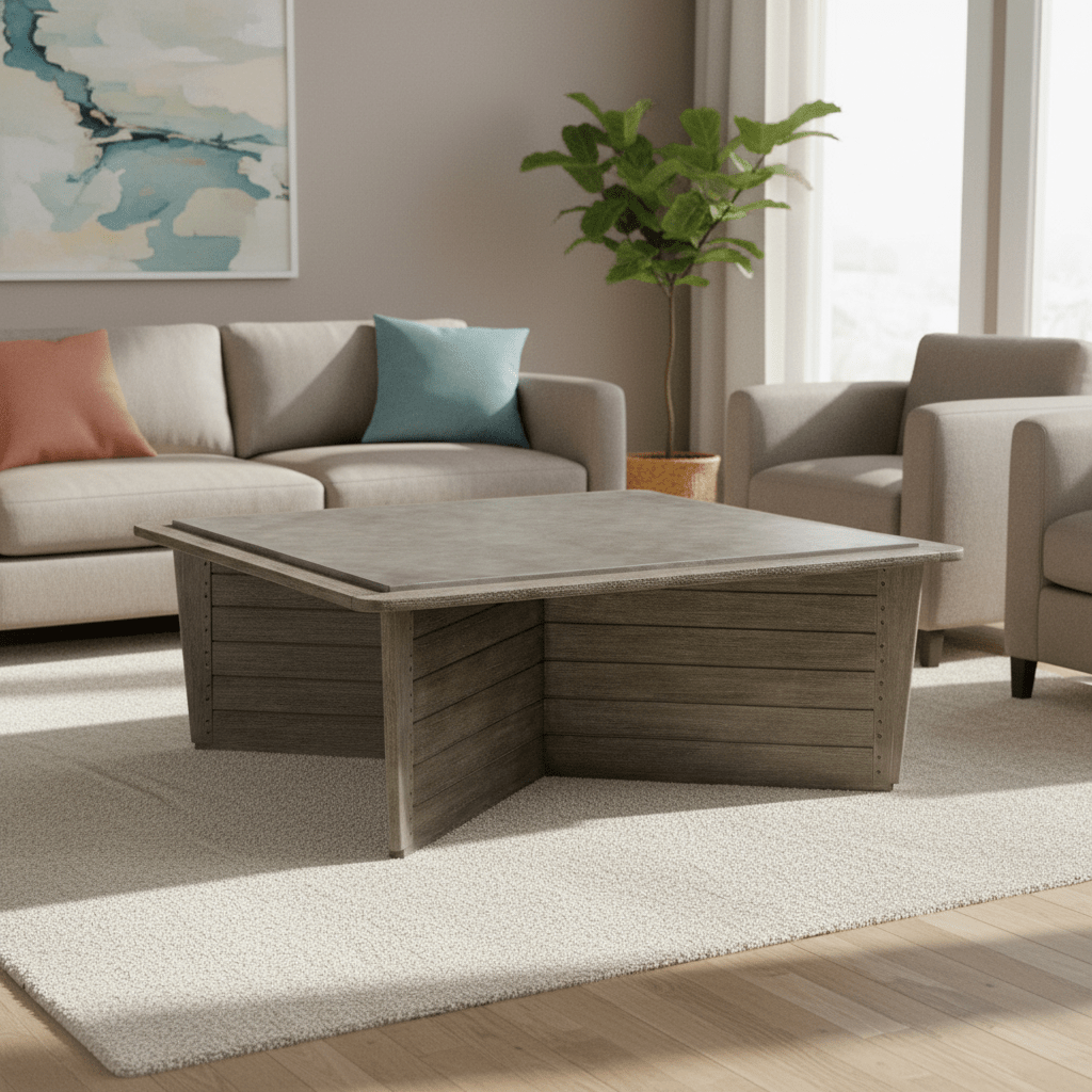 JC Outdoor - Hampton Collection - Square Grey & Concrete Coffee Table with an X-Base Coffee Tables| Jonathan Charles