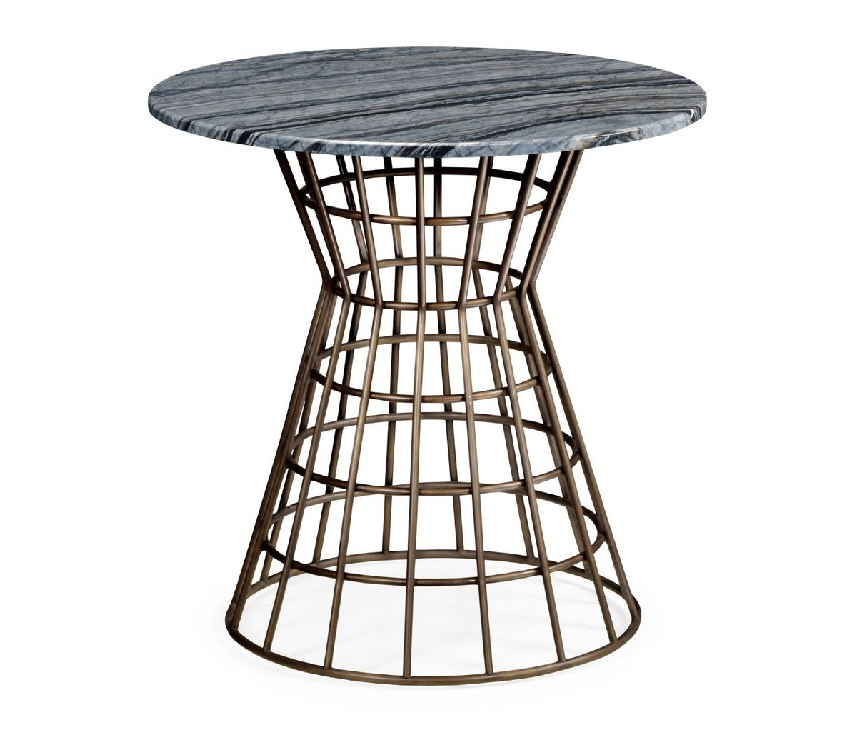 JC Outdoor - Panama Collection - 25" Round Geometric Antique Brass Centre Table with a Grey Marble Top Coffee Tables| Jonathan Charles