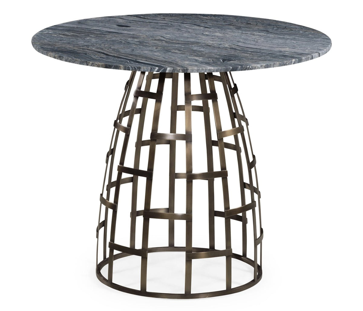 JC Outdoor - Panama Collection - 36" Round Geometric Dome Brass Breakfast Table with a Grey Marble Top Accent & End Tables| Jonathan Charles