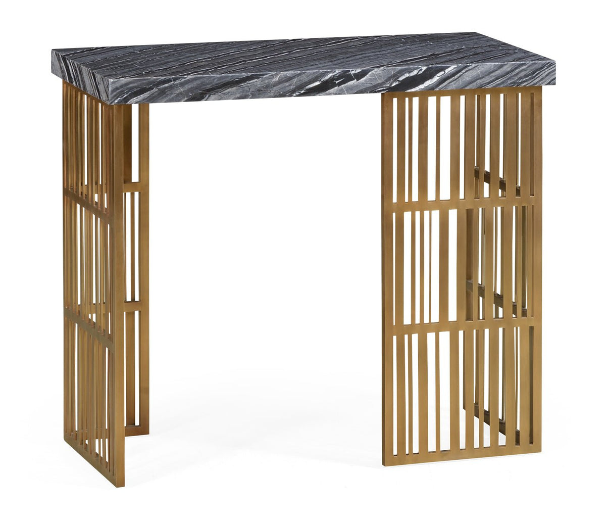 JC Outdoor - Panama Collection - Rectangular Brass Console Table with a Grey Marble Top Consoles & Sideboards| Jonathan Charles