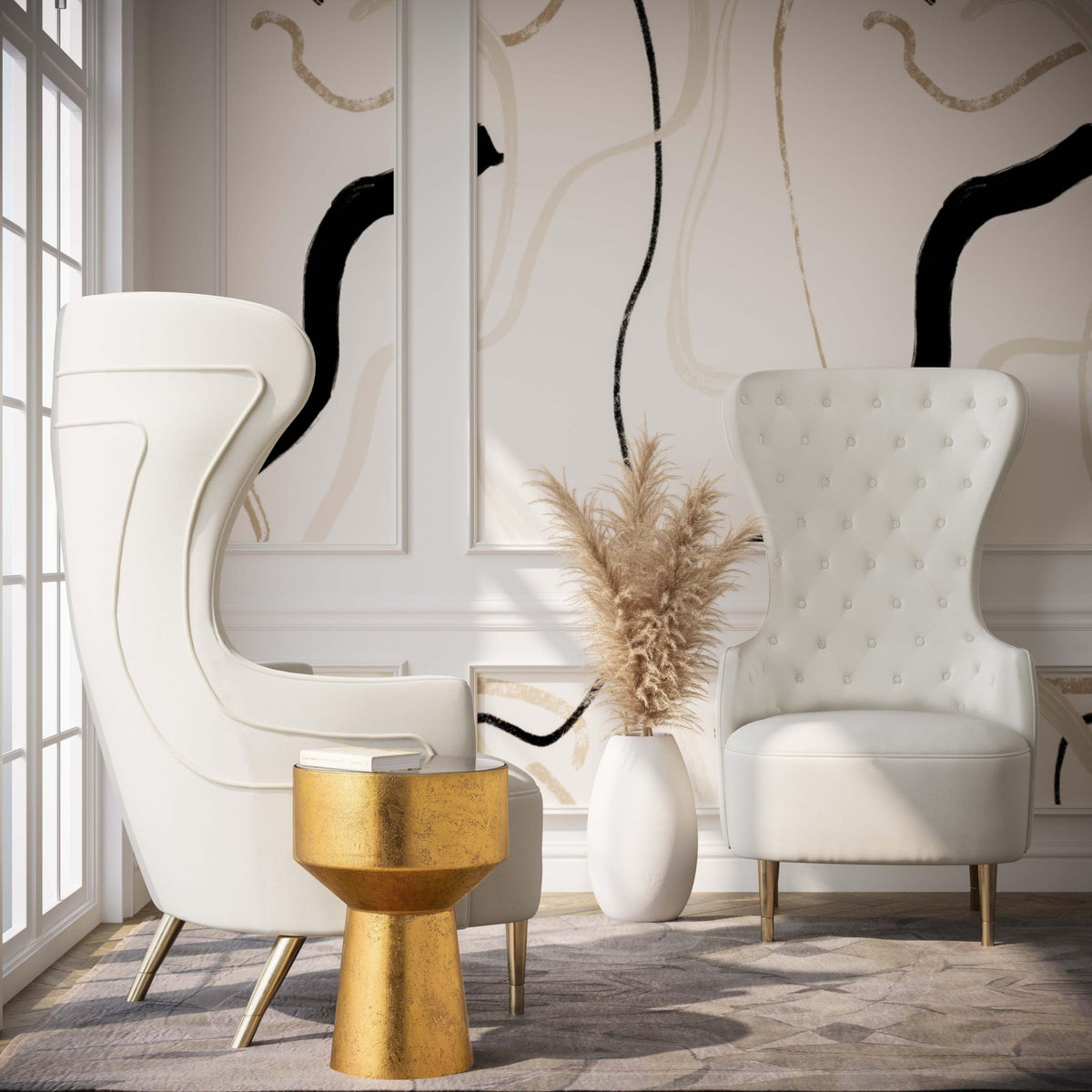 Jezebel Cream Velvet Wingback Chair Chairs| TOV
