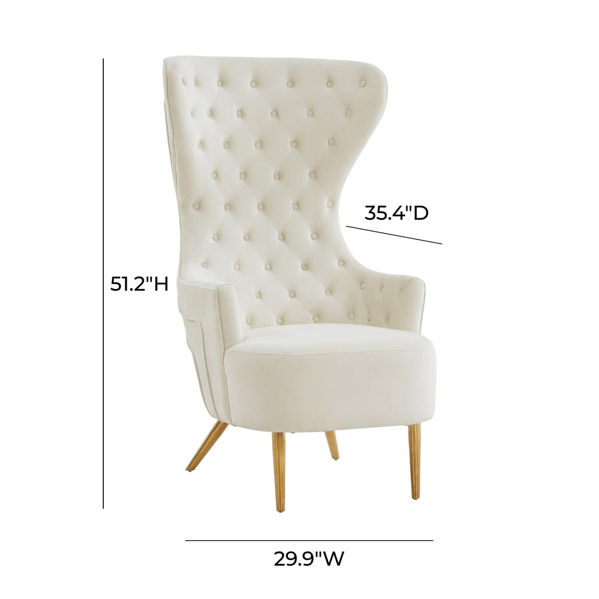 Jezebel Cream Velvet Wingback Chair Chairs| TOV