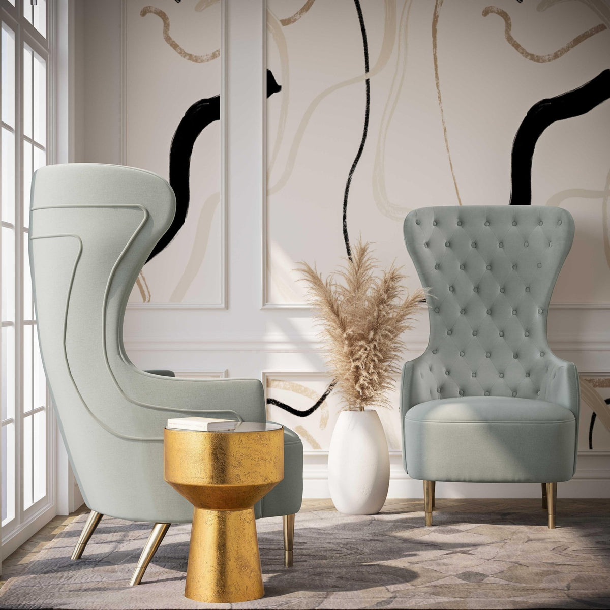 Jezebel Grey Velvet Wingback Chair Chairs| TOV